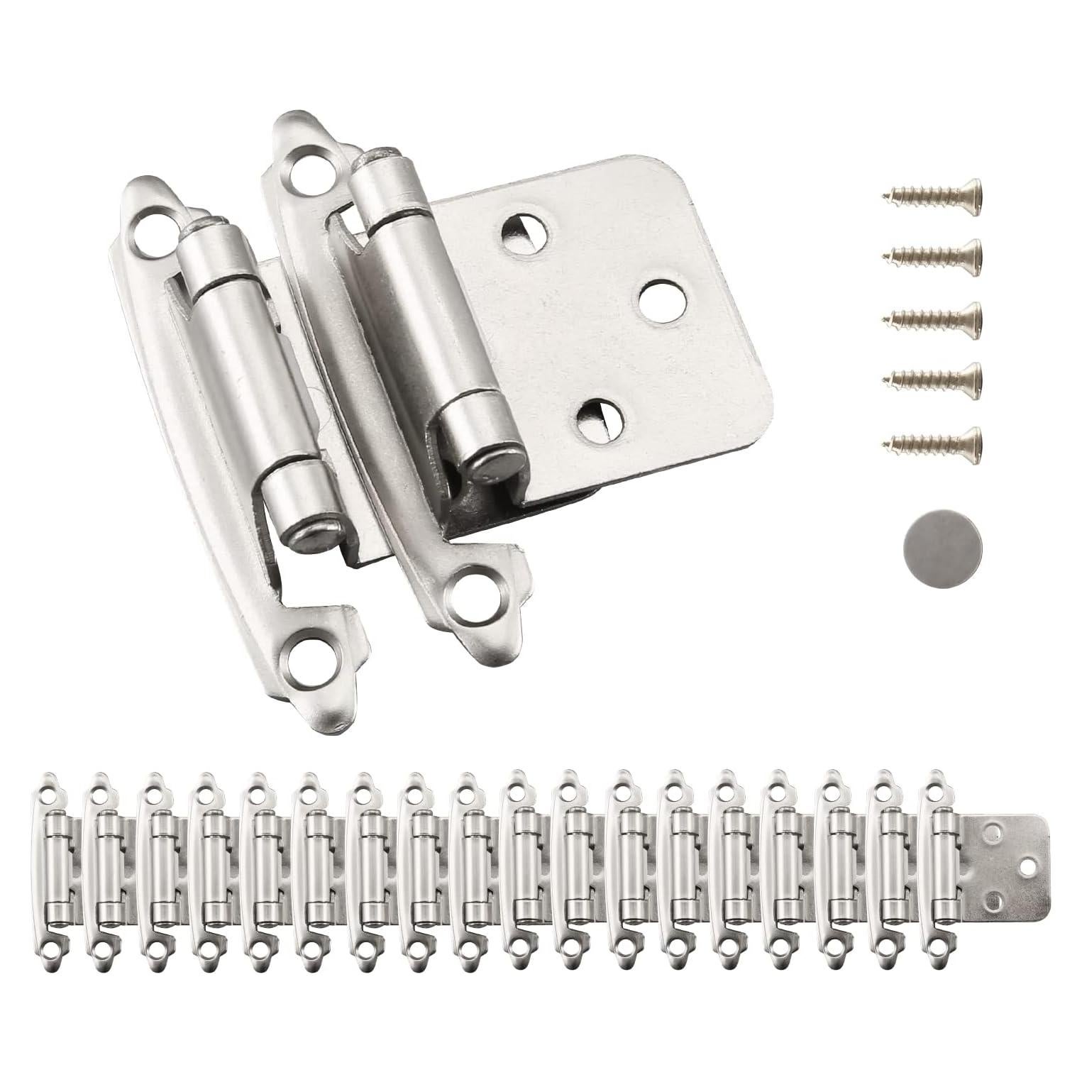 Bisagras de Gabinete Cierre Automático 1/2" Acero Níquel Satinado 20 Pcs