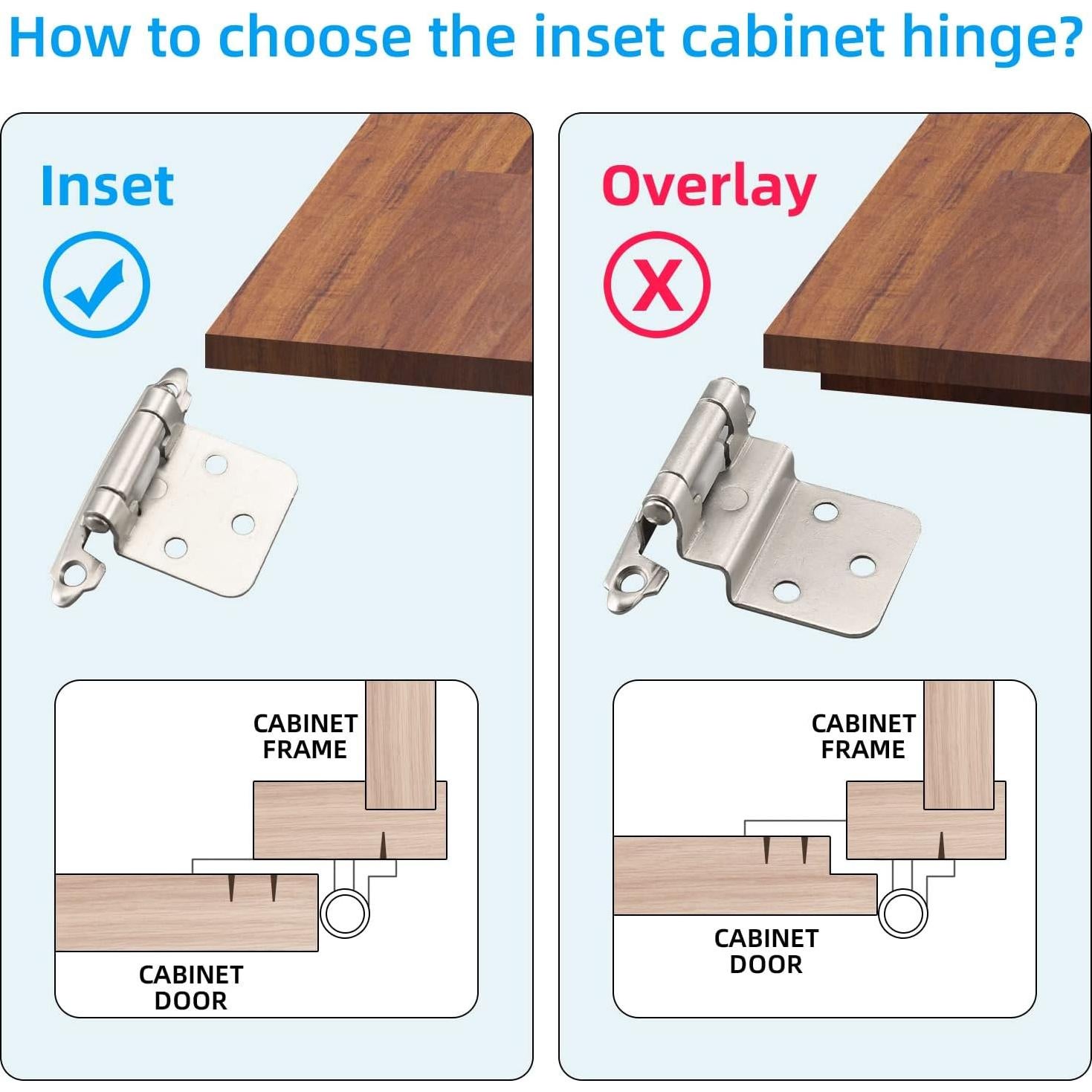 Bisagras de Gabinete Cierre Automático 1/2" Acero Níquel Satinado 20 Pcs