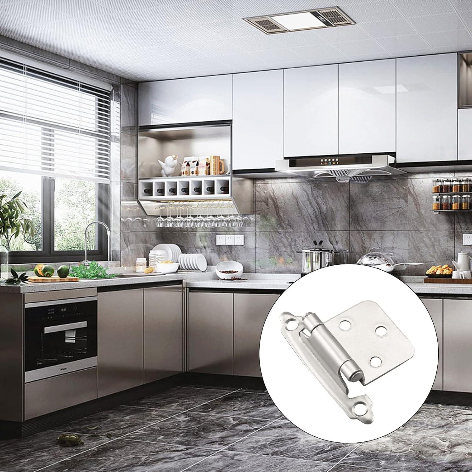 Bisagras de Gabinete Cierre Automático 1/2" Acero Níquel Satinado 20 Pcs