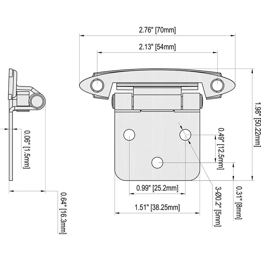 Bisagras de Gabinete Cierre Automático 1/2" Acero Níquel Satinado 20 Pcs
