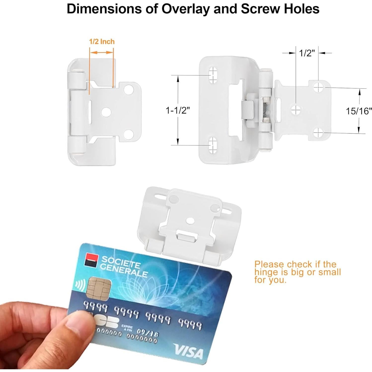 Paquete de 4 bisagras blancas Vallecloud para armarios
