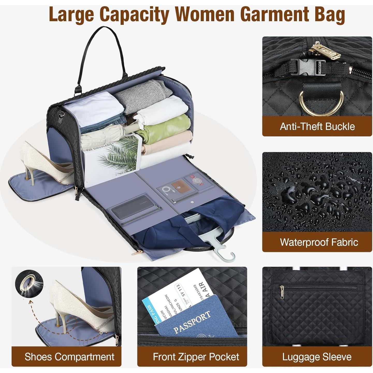 Bolsa de Ropa de Viaje Lekespring 64x28cm Negra 2 en 1