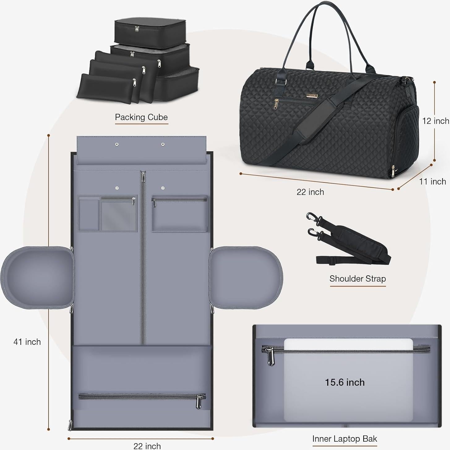 Bolsa de Ropa de Viaje Lekespring 64x28cm Negra 2 en 1