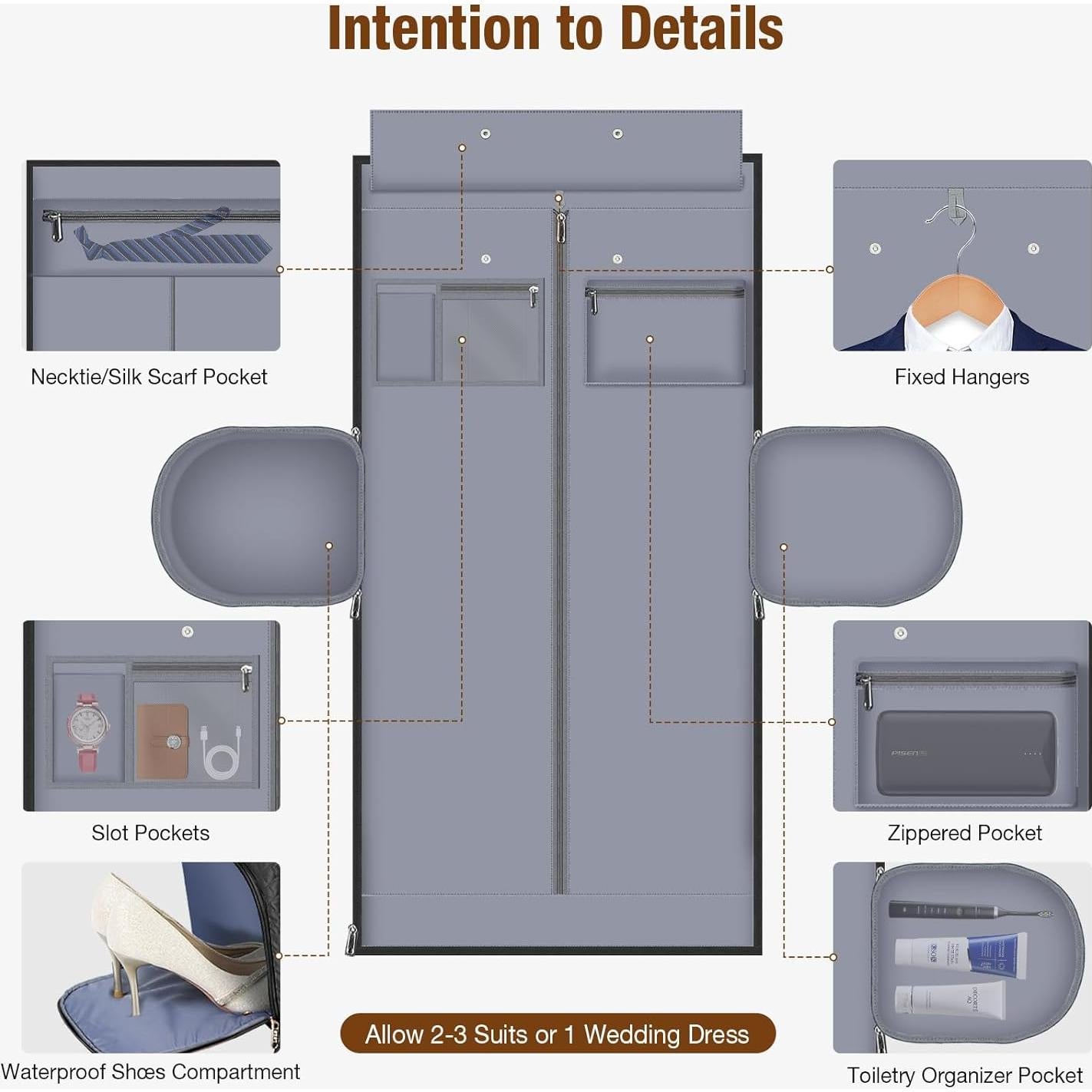 Bolsa de Ropa de Viaje Lekespring 64x28cm Negra 2 en 1