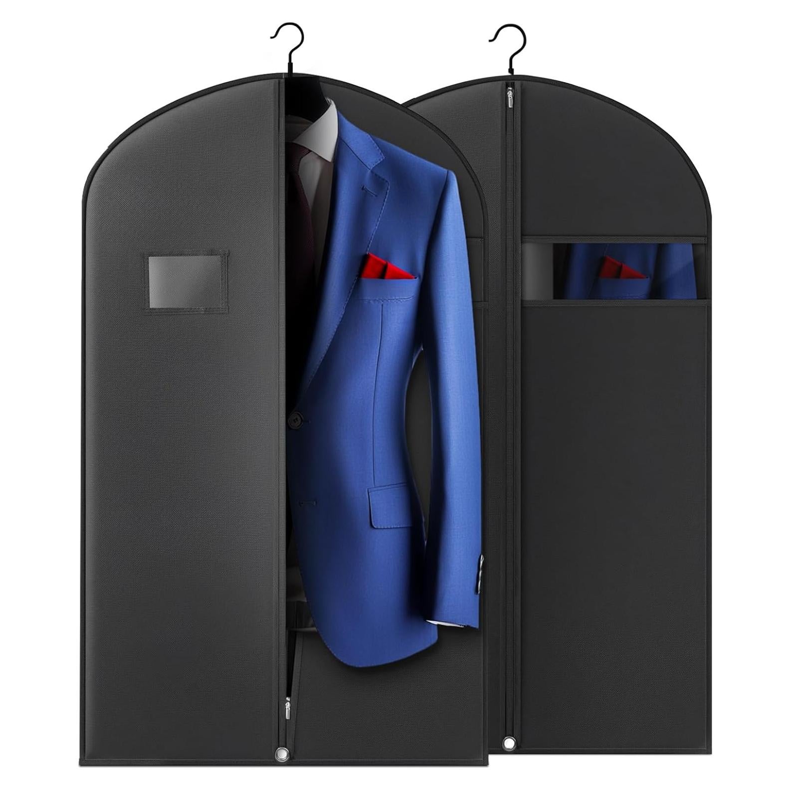 40-inch Garment Bags for Travel, Garment Bags for Hanging Clothes with Zipper and Visible Transparent Window, 2 Pack，Black