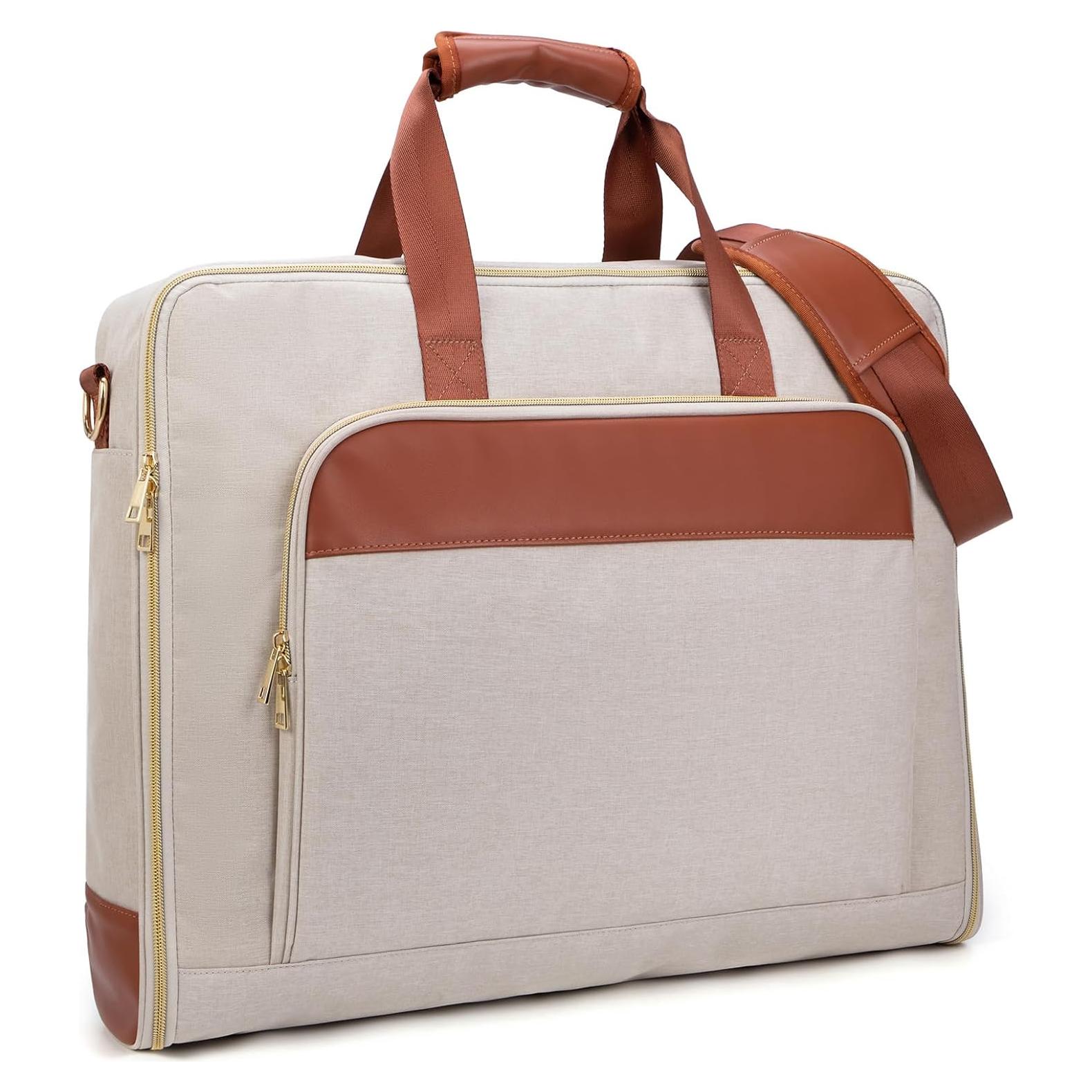 Garment Travel Bag for Women Carry on Garment Bag Up to 3 Suits for Business Trips,2 in 1 Hanging Suitcase Luggage Bags for Travel,Foldable Suit Bag 15.6Inch Laptop Beige