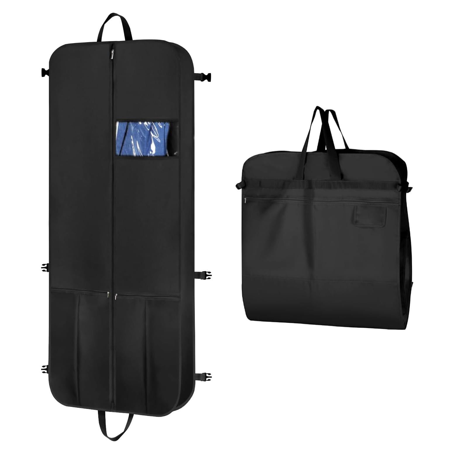 KEEGH Garment Bags for Travel 54" Tri-fold Garment Bag for Dresses Long Suit Bags Dress Bags for Closet Storage Hanging Clothes for Suit Coats Tuxedos Dresses with 4 Big Pockets, Black