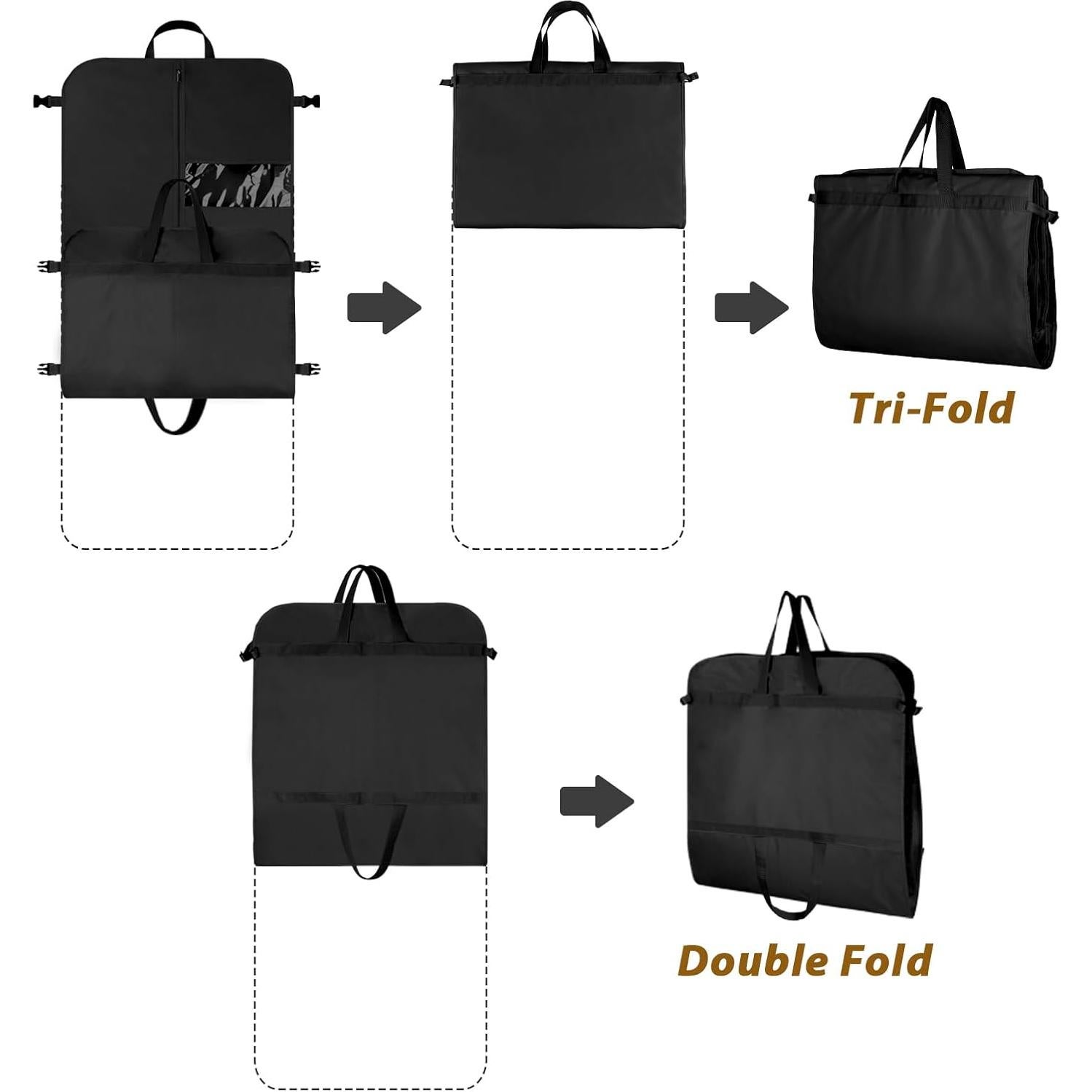 KEEGH Garment Bags for Travel 54" Tri-fold Garment Bag for Dresses Long Suit Bags Dress Bags for Closet Storage Hanging Clothes for Suit Coats Tuxedos Dresses with 4 Big Pockets, Black