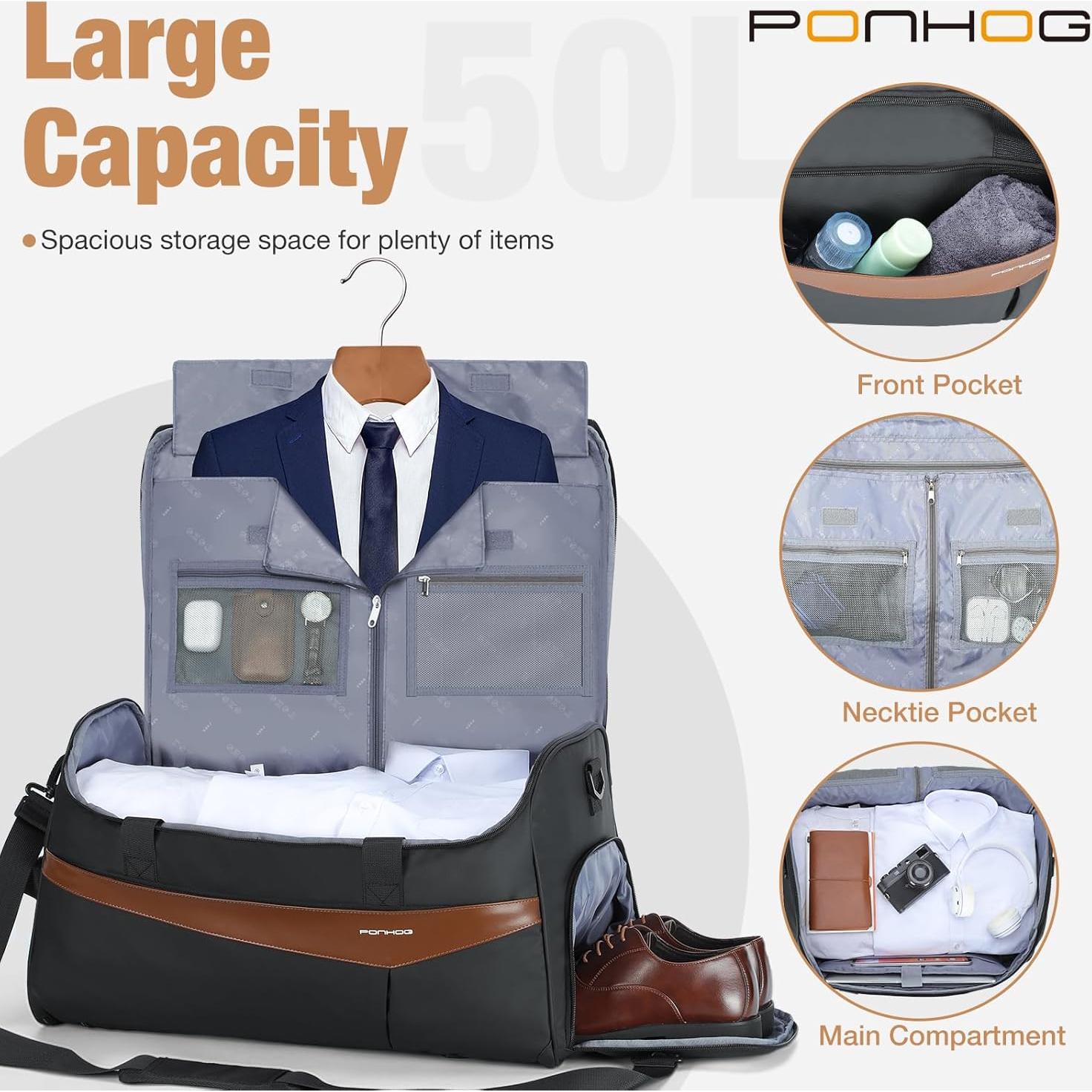 Bolsa de Ropa de Viaje Ponhog 3 en 1 Duffle 50L Negra