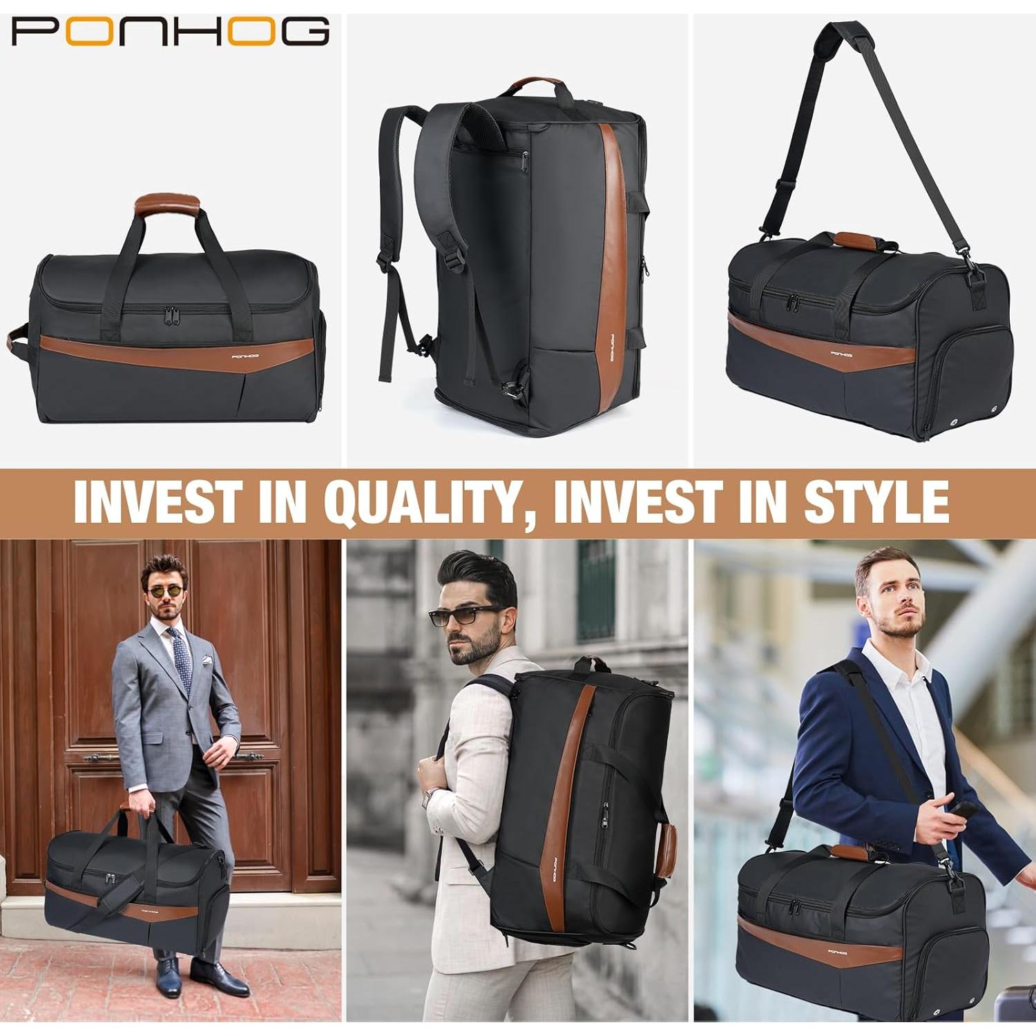 Bolsa de Ropa de Viaje Ponhog 3 en 1 Duffle 50L Negra