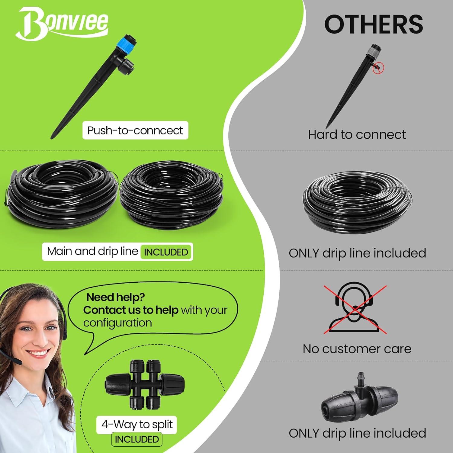 Sistema de Riego por Goteo Bonviee 230FT Ajustable Jardín