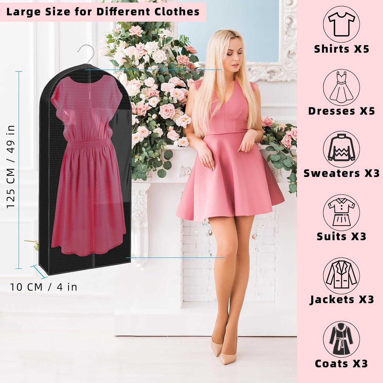 Stykontin Garment Bags for Hanging Clothes and Travel with 4" Gusseted, Suit Cover for Clothes,Coats,Suit,Jackets,Dress,Shirts,Skirt. (Black-50"-3pcs-Double zipper-Thickened 80G Non-woven Fabric)