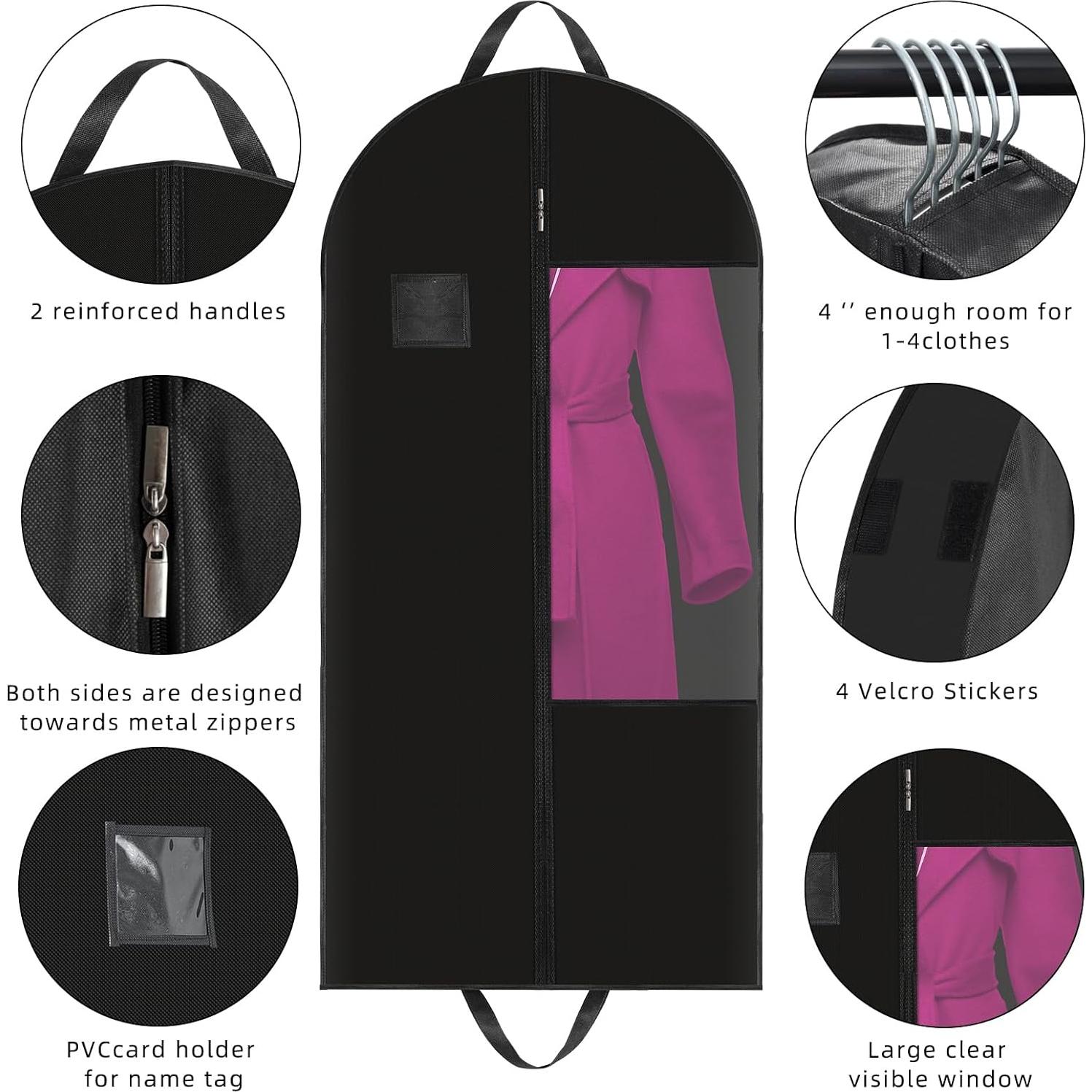 Stykontin Garment Bags for Hanging Clothes and Travel with 4" Gusseted, Suit Cover for Clothes,Coats,Suit,Jackets,Dress,Shirts,Skirt. (Black-50"-3pcs-Double zipper-Thickened 80G Non-woven Fabric)