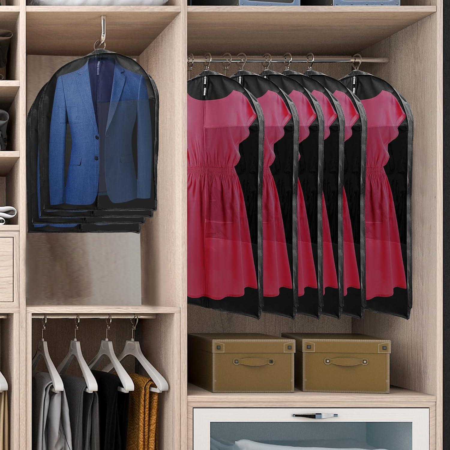 Stykontin Garment Bags for Hanging Clothes and Travel with 4" Gusseted, Suit Cover for Clothes,Coats,Suit,Jackets,Dress,Shirts,Skirt. (Black-50"-3pcs-Double zipper-Thickened 80G Non-woven Fabric)