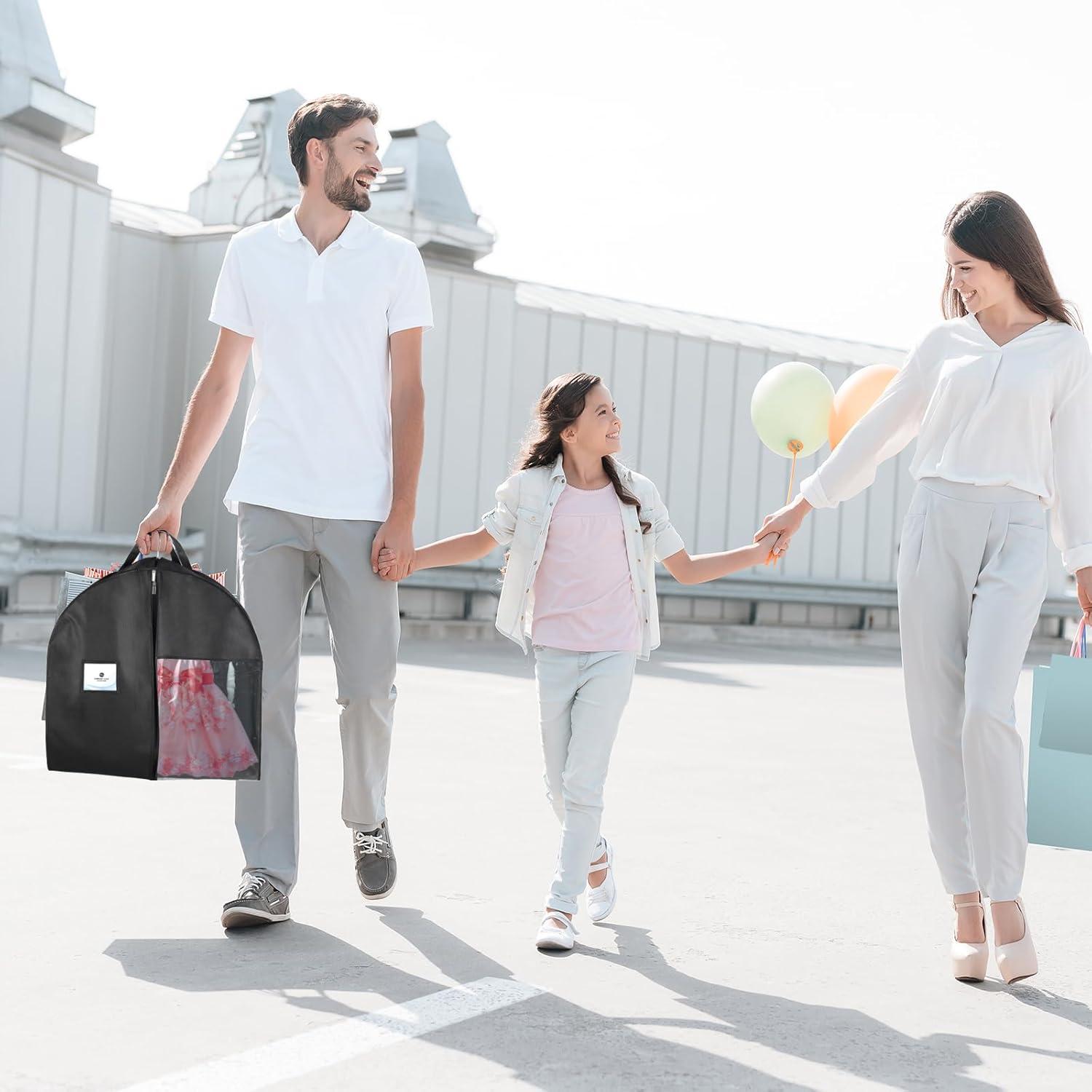 Stykontin Garment Bags for Hanging Clothes and Travel with 4" Gusseted, Suit Cover for Clothes,Coats,Suit,Jackets,Dress,Shirts,Skirt. (Black-50"-3pcs-Double zipper-Thickened 80G Non-woven Fabric)