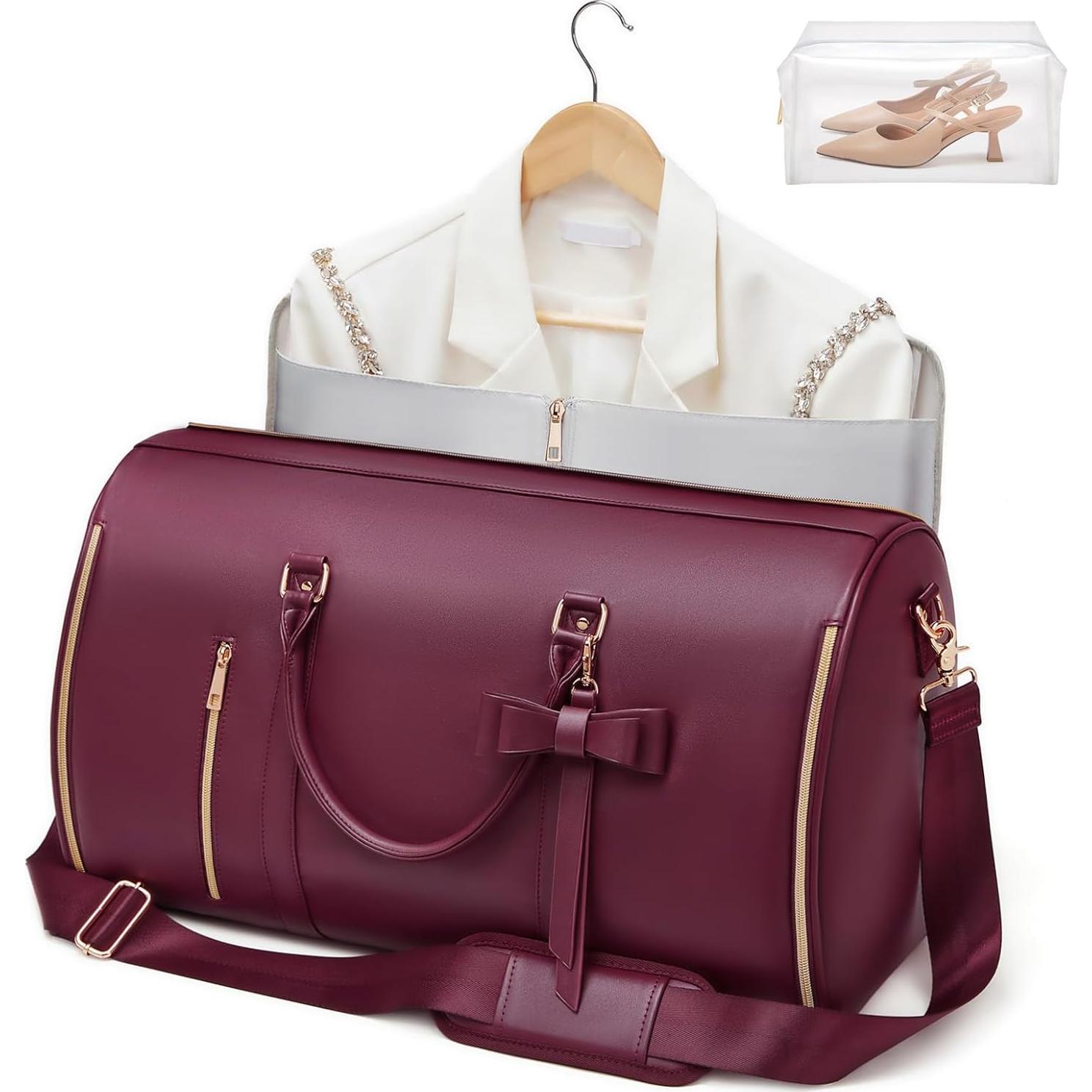 Bolsa de Ropa de Viaje para Mujeres 45L Cuero PU Rojo