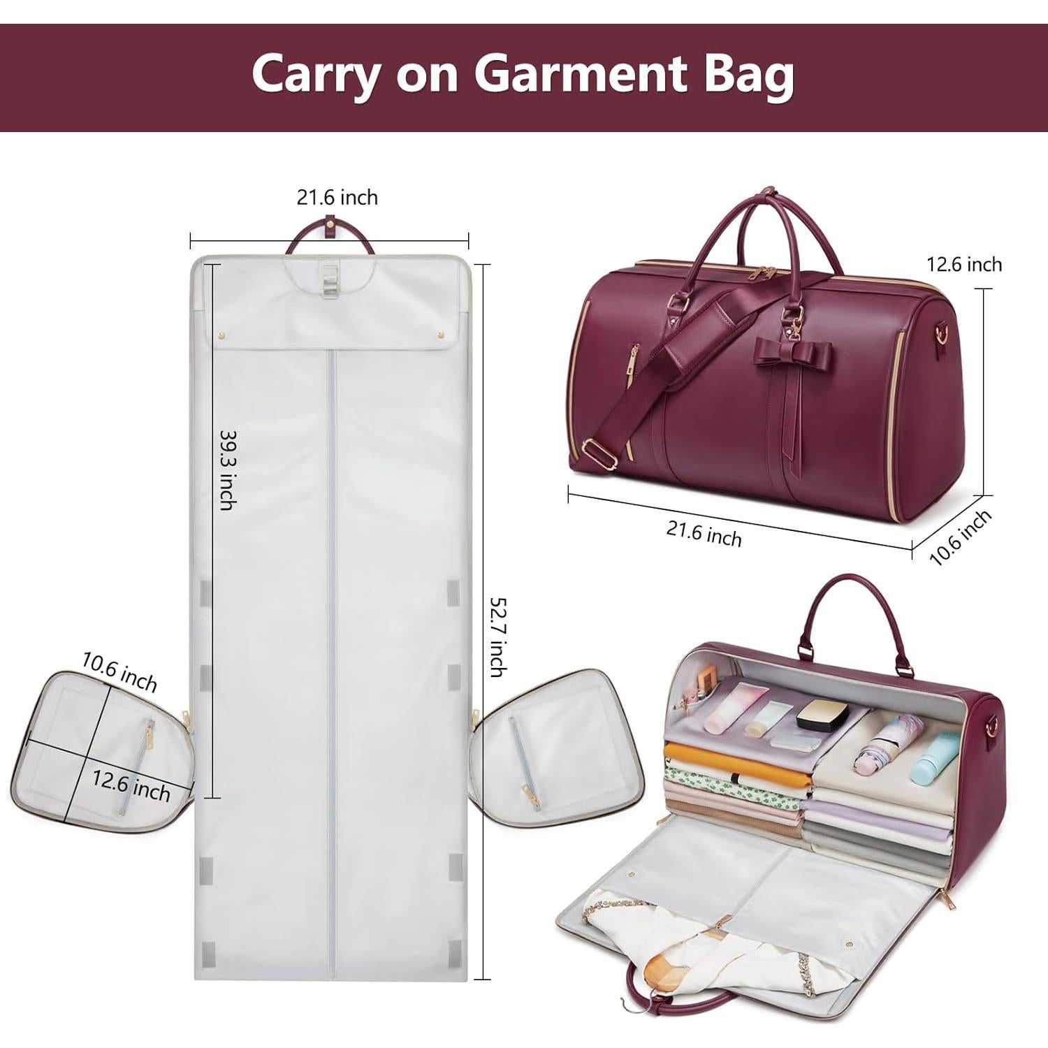 Bolsa de Ropa de Viaje para Mujeres 45L Cuero PU Rojo