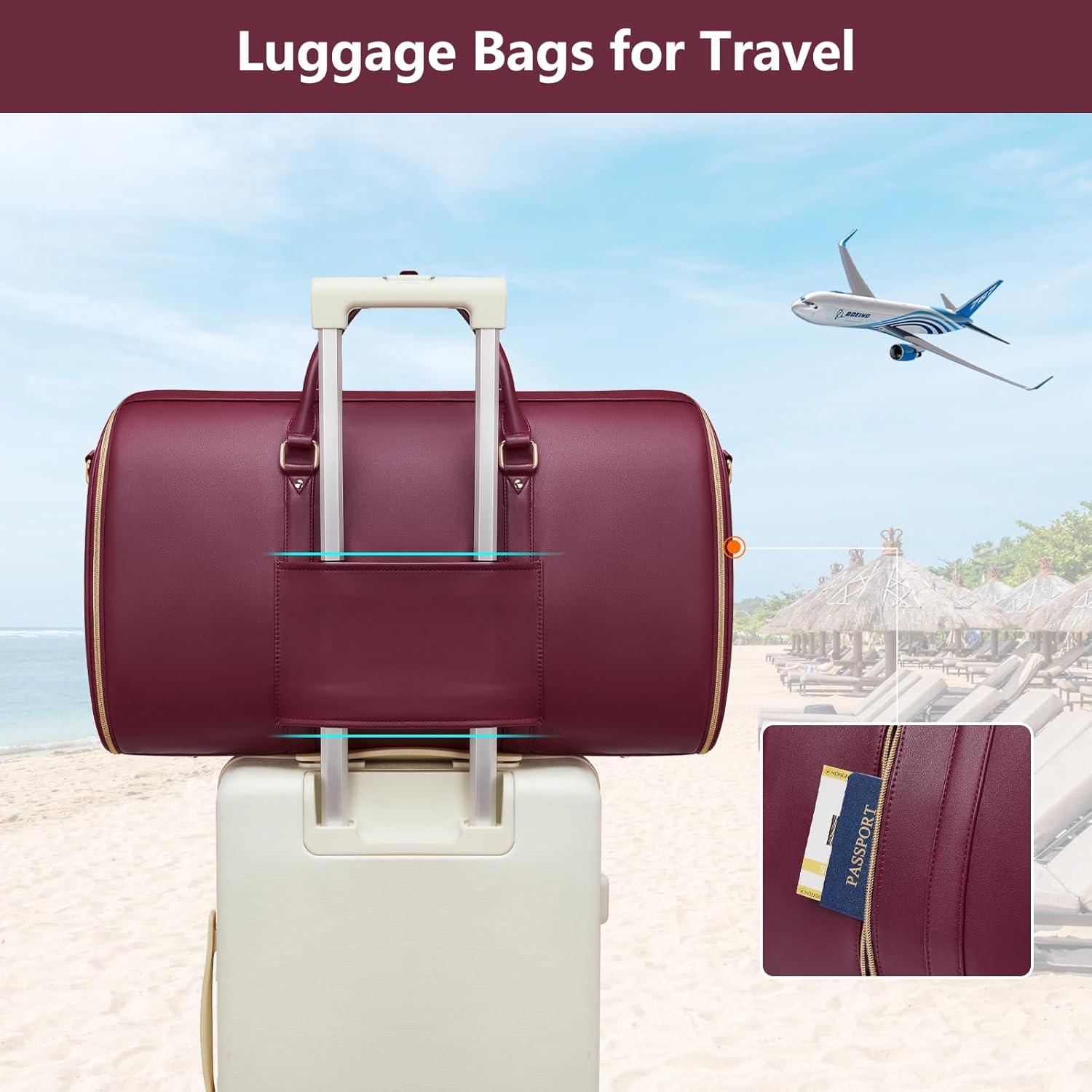 Bolsa de Ropa de Viaje para Mujeres 45L Cuero PU Rojo