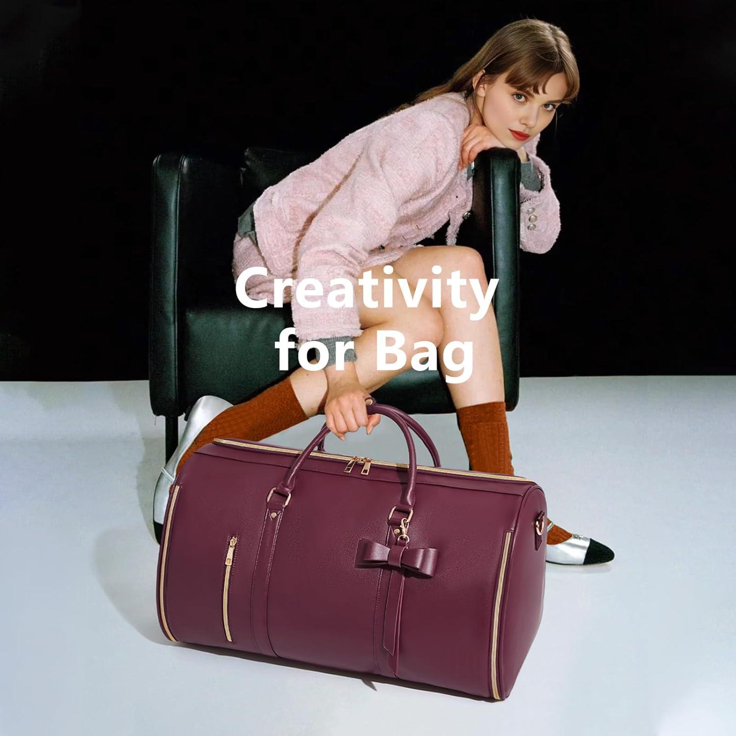 Bolsa de Ropa de Viaje para Mujeres 45L Cuero PU Rojo