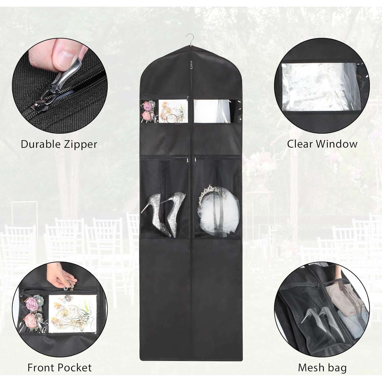 Zilink 72" Wedding Dress Garment Bag Dress Bags for Gowns Bridal Dress Travel Bag with 12”Gusseted and Accessory Pockets for Wedding Dress, Puffy Gowns [Upgraded Version]