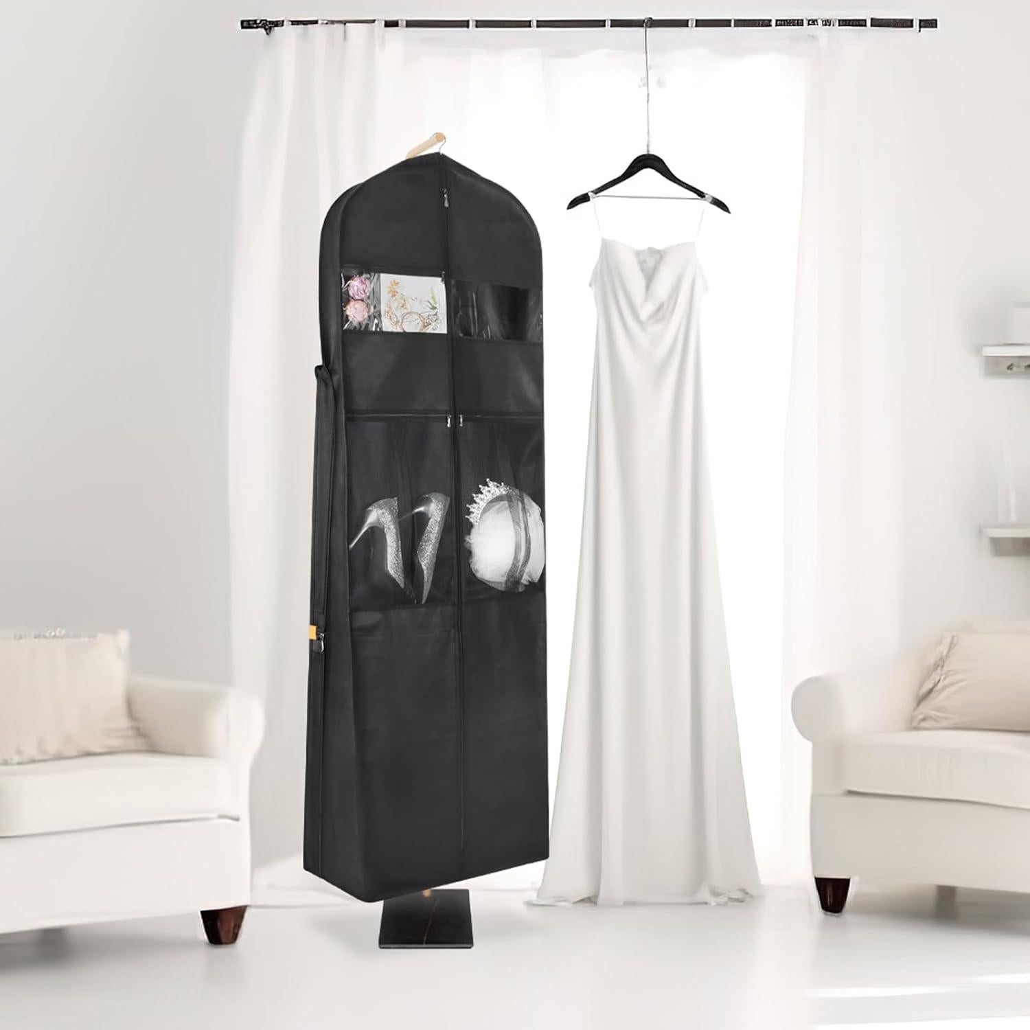 Zilink 72" Wedding Dress Garment Bag Dress Bags for Gowns Bridal Dress Travel Bag with 12”Gusseted and Accessory Pockets for Wedding Dress, Puffy Gowns [Upgraded Version]
