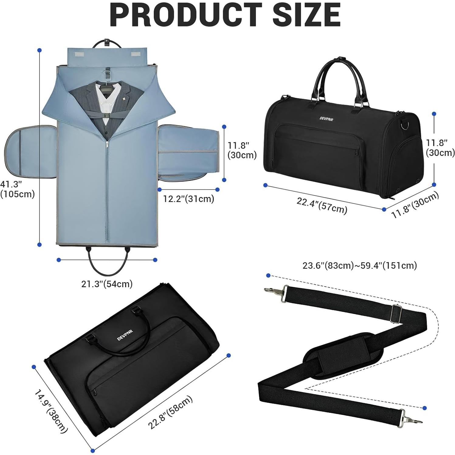 Garment Duffle Bags for Travel, Convertible Garment Bag for Men Women with Shoe Compartment, 3 in 1 Waterproof Carry on Garment Backpack for Bussiness Travel & Weekend