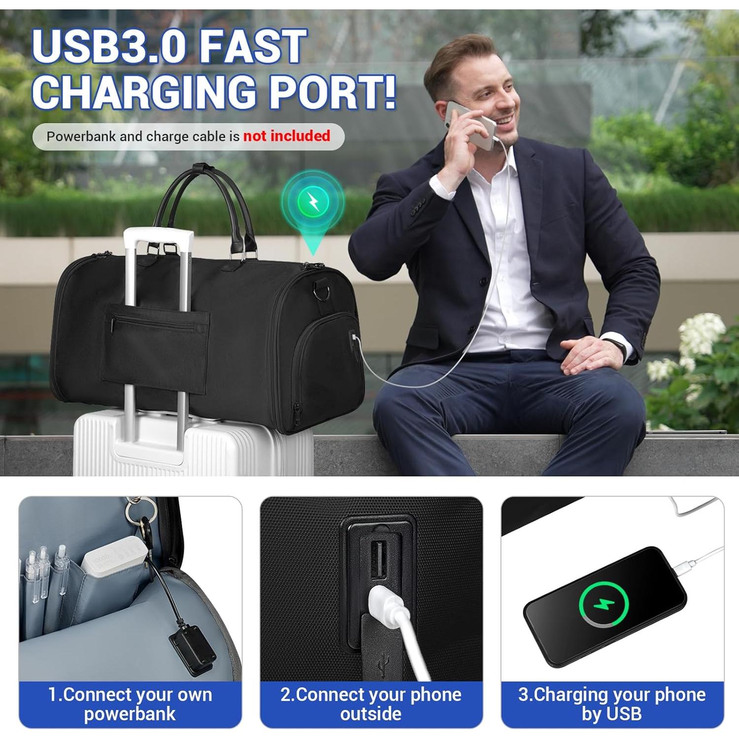 Garment Duffle Bags for Travel, Convertible Garment Bag for Men Women with Shoe Compartment, 3 in 1 Waterproof Carry on Garment Backpack for Bussiness Travel & Weekend