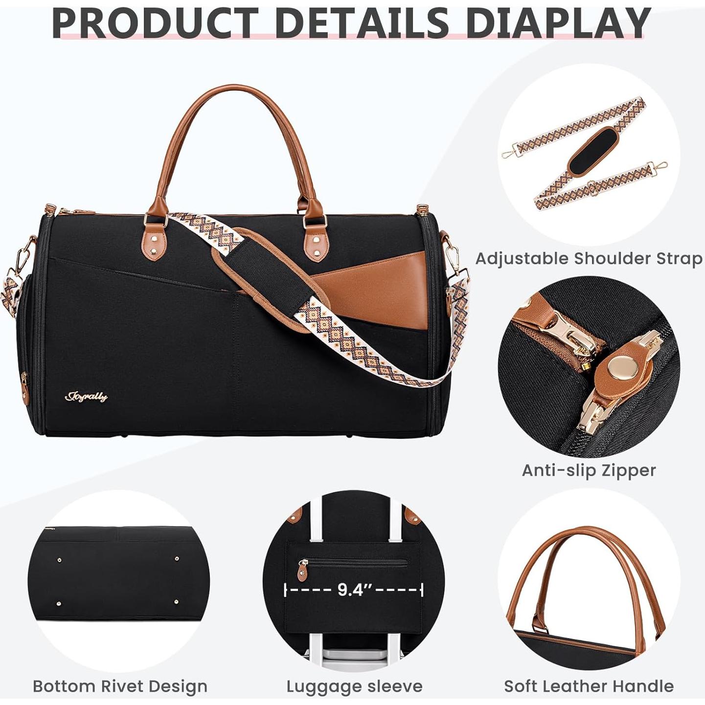 Bolsa de viaje Joyrally 2 en 1 para ropa y zapatos - Negra
