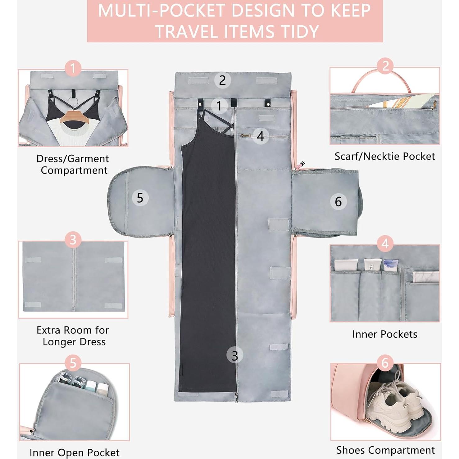 Bolsa Duffle Convertible BOLOSTA Rosa 52L para Ropa y Zapatos