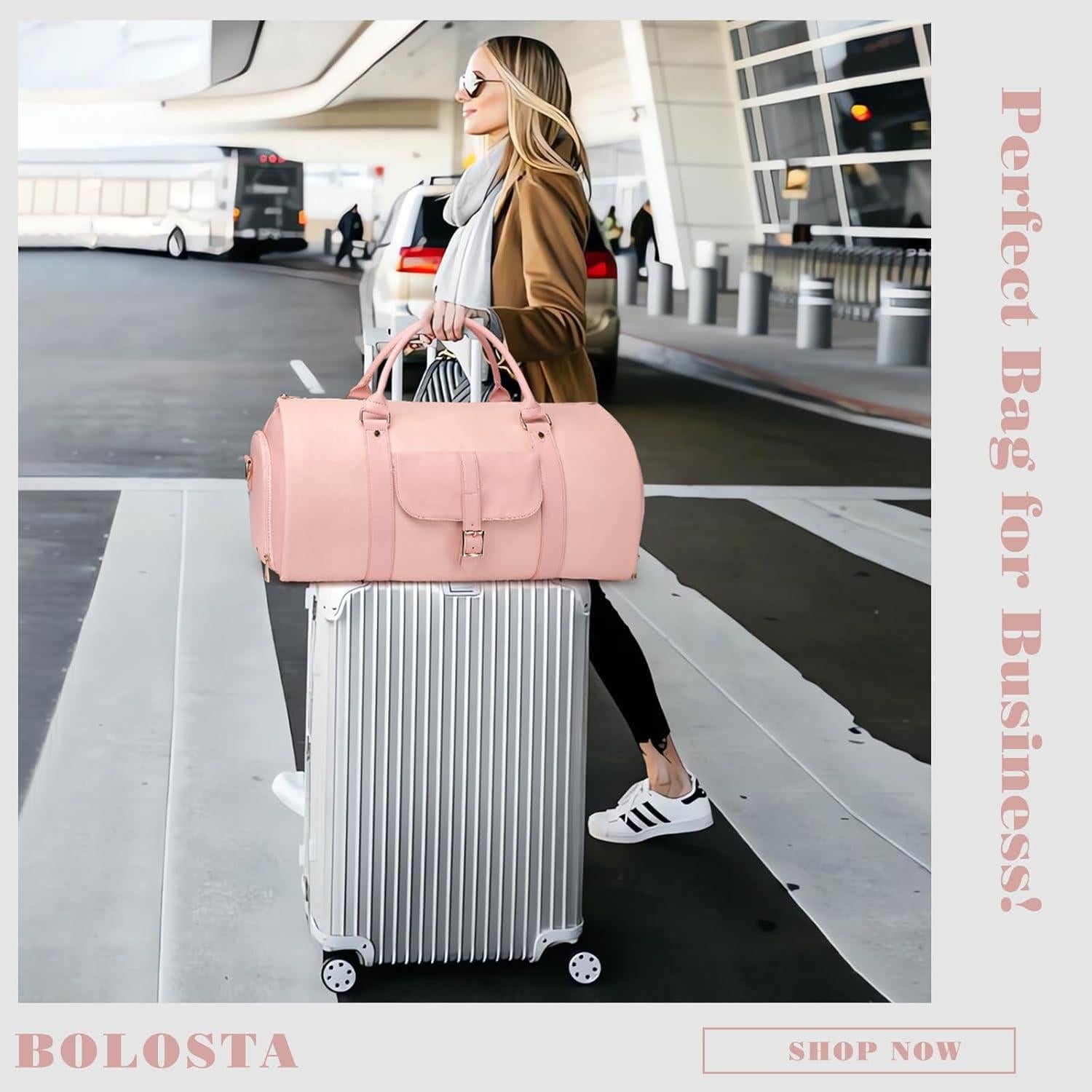 Bolsa Duffle Convertible BOLOSTA Rosa 52L para Ropa y Zapatos