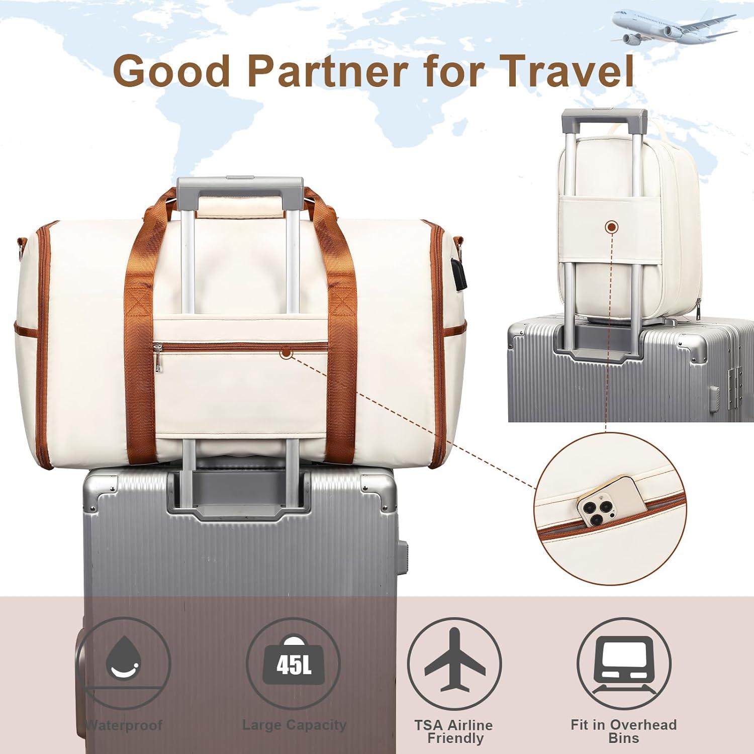 Bolsa de Ropa Plegable ACESAK 2 en 1 con Bolsa de Aseo Beige