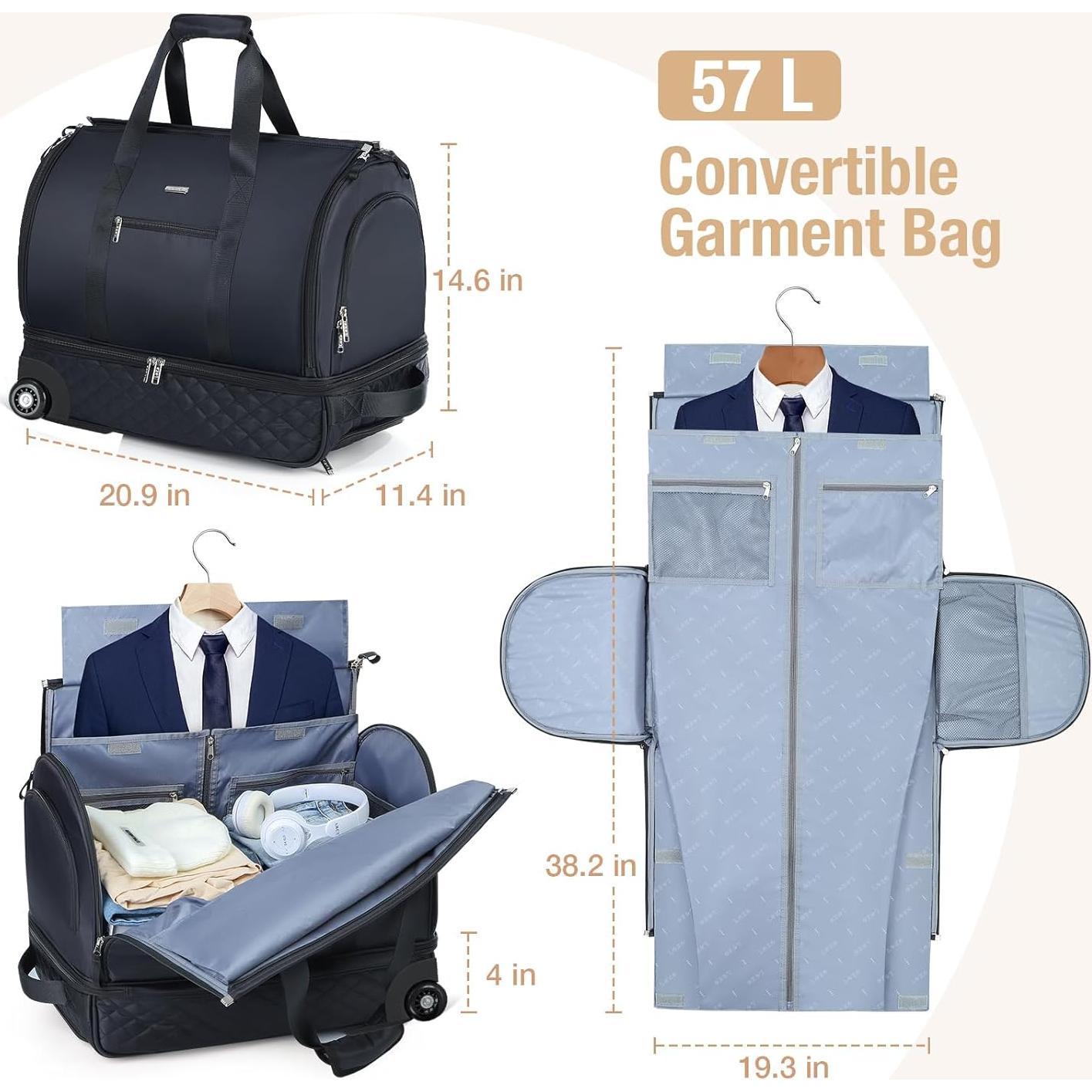 Bolsa de Ropa Rodante Lekeinchi 57L con Compartimento para Zapatos