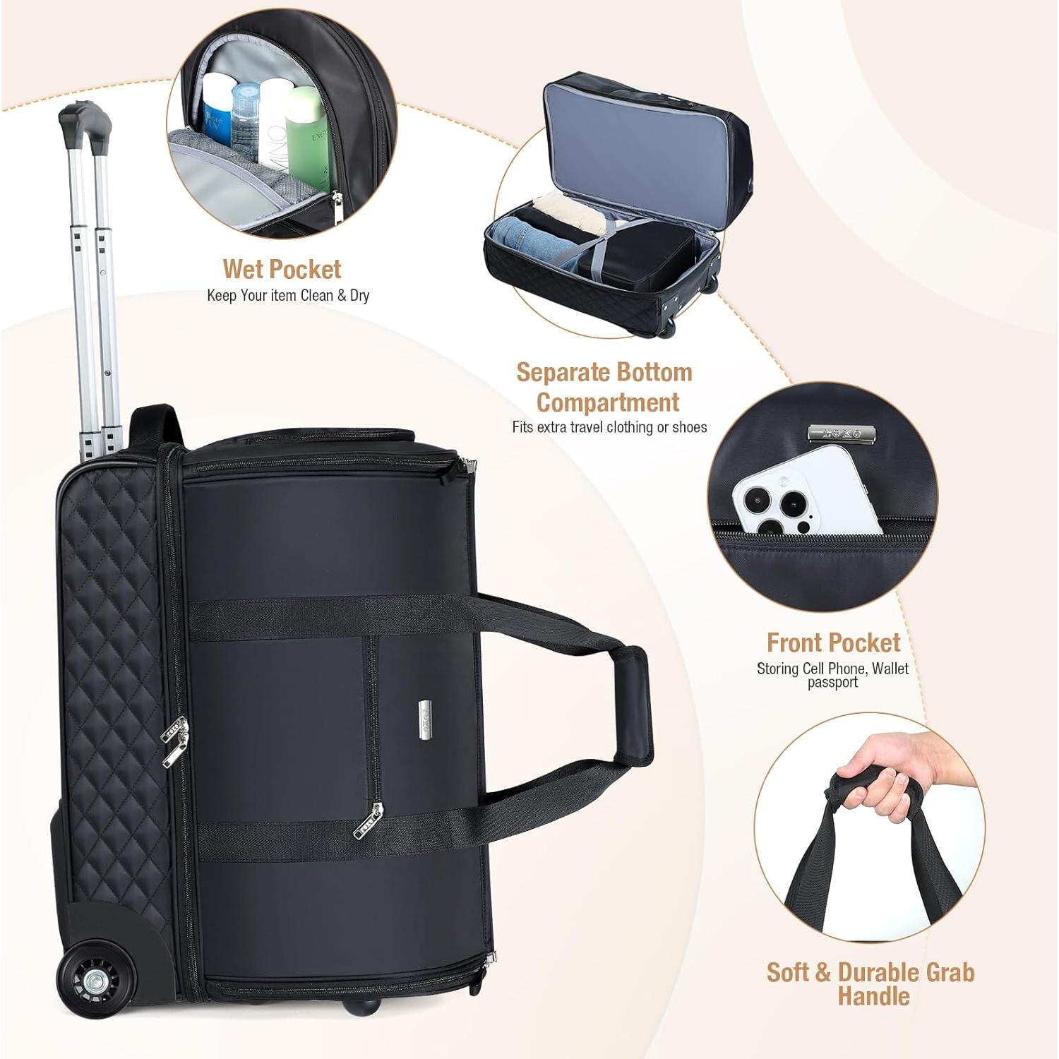 Bolsa de Ropa Rodante Lekeinchi 57L con Compartimento para Zapatos