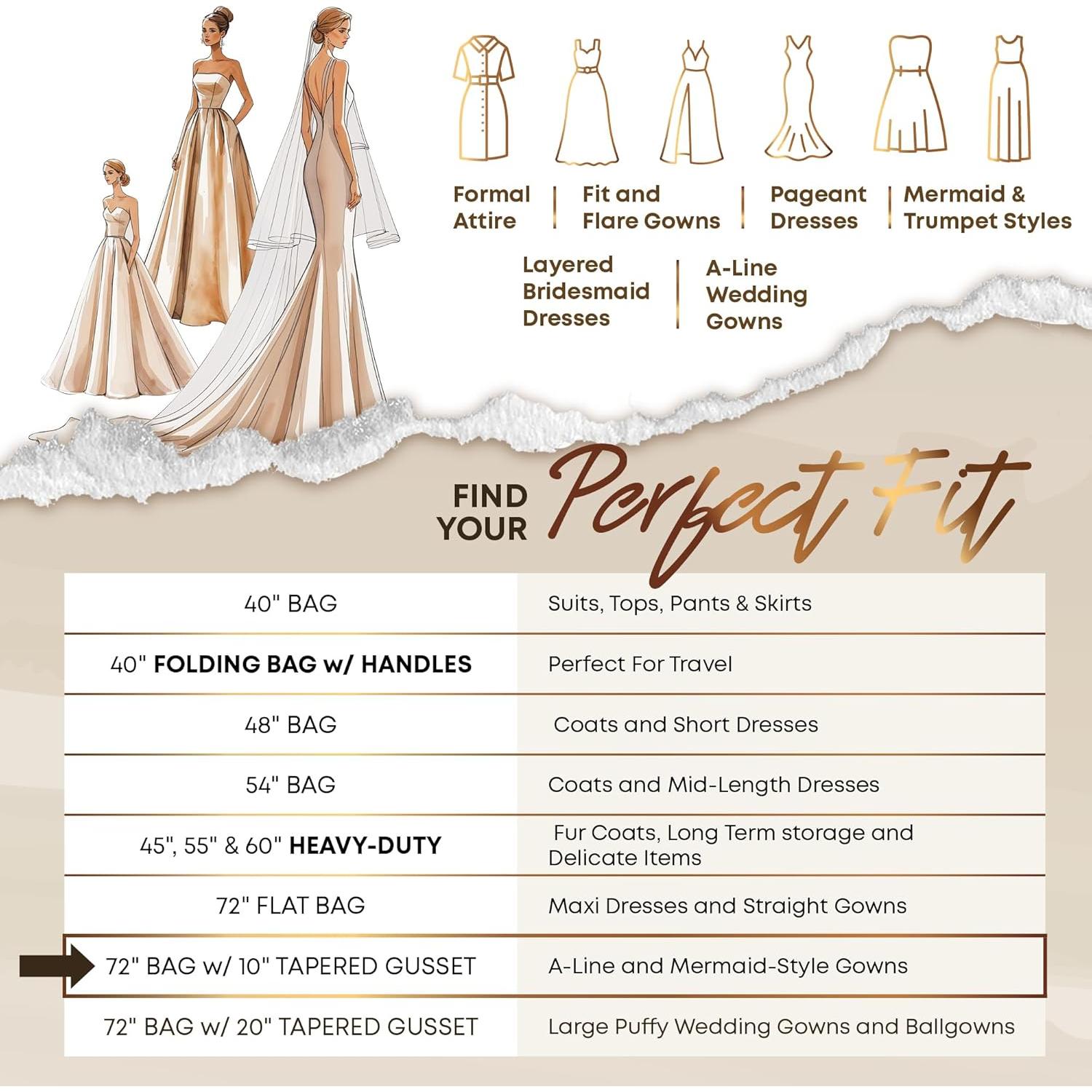 Bolsa de Vestido de Novia Tus Bolsas 72" Tapered 10" Fuelles