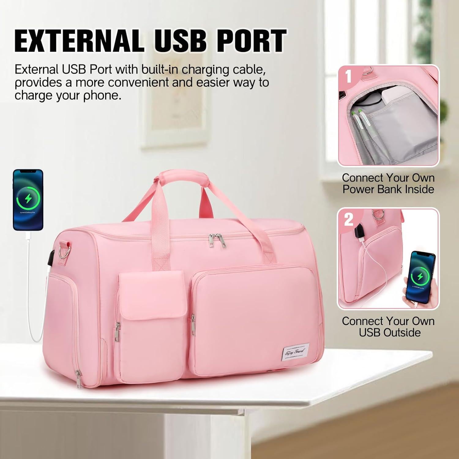 Bolsa de Ropa de Viaje 2 en 1 Rosa - Duffle Convertible con Compartimentos