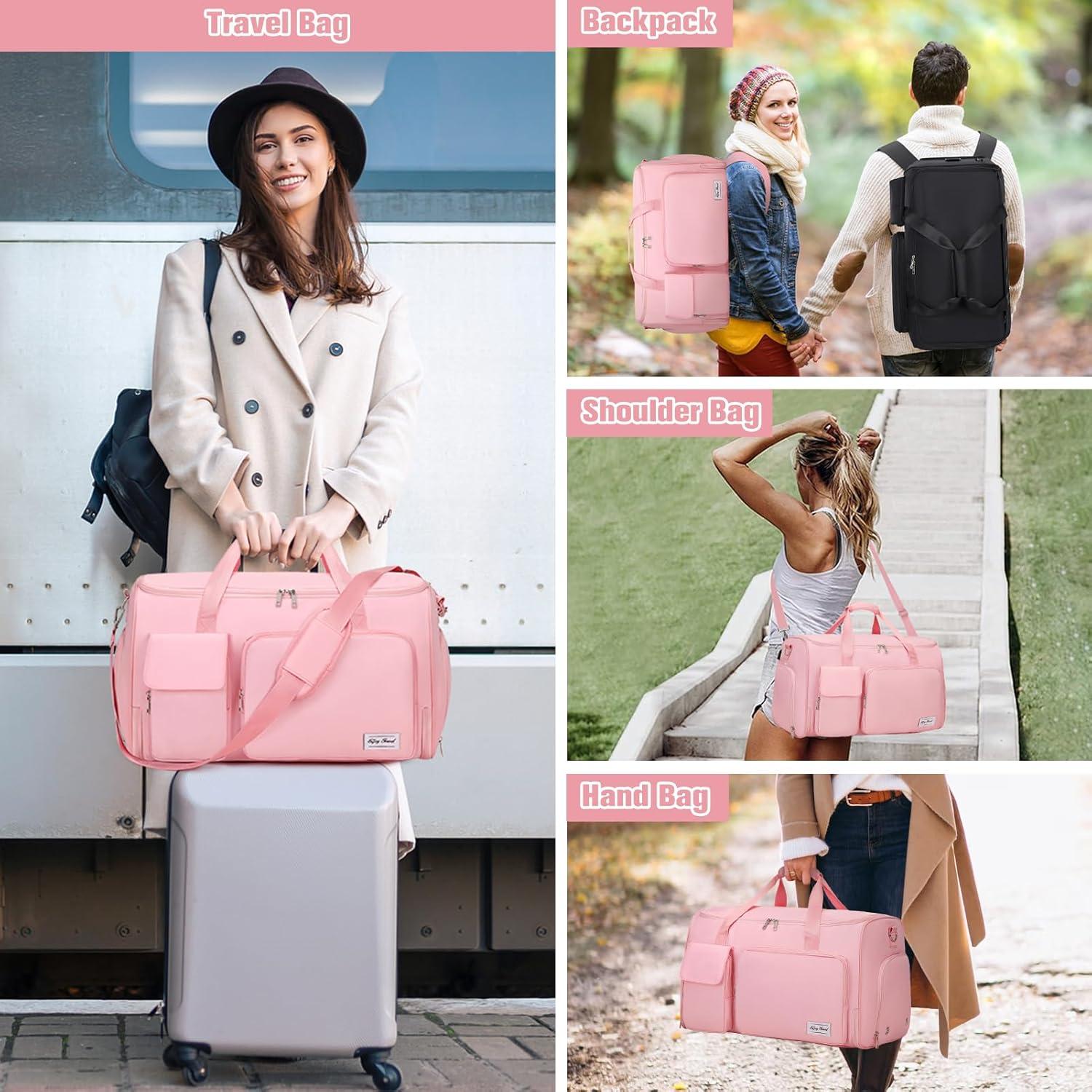 Bolsa de Ropa de Viaje 2 en 1 Rosa - Duffle Convertible con Compartimentos
