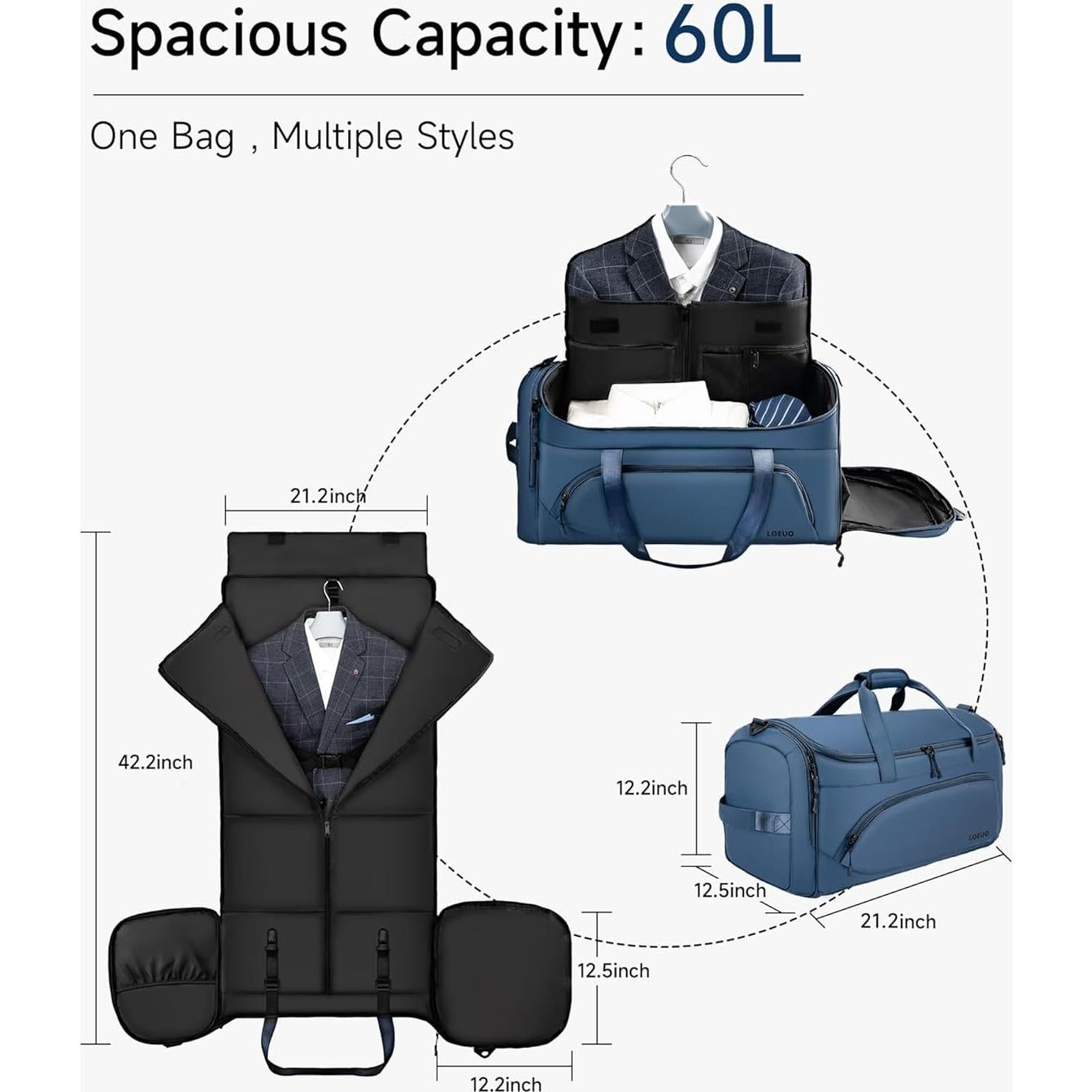 Bolsa de Viaje Impermeable LOEUO 3 en 1 para Ropa Azul