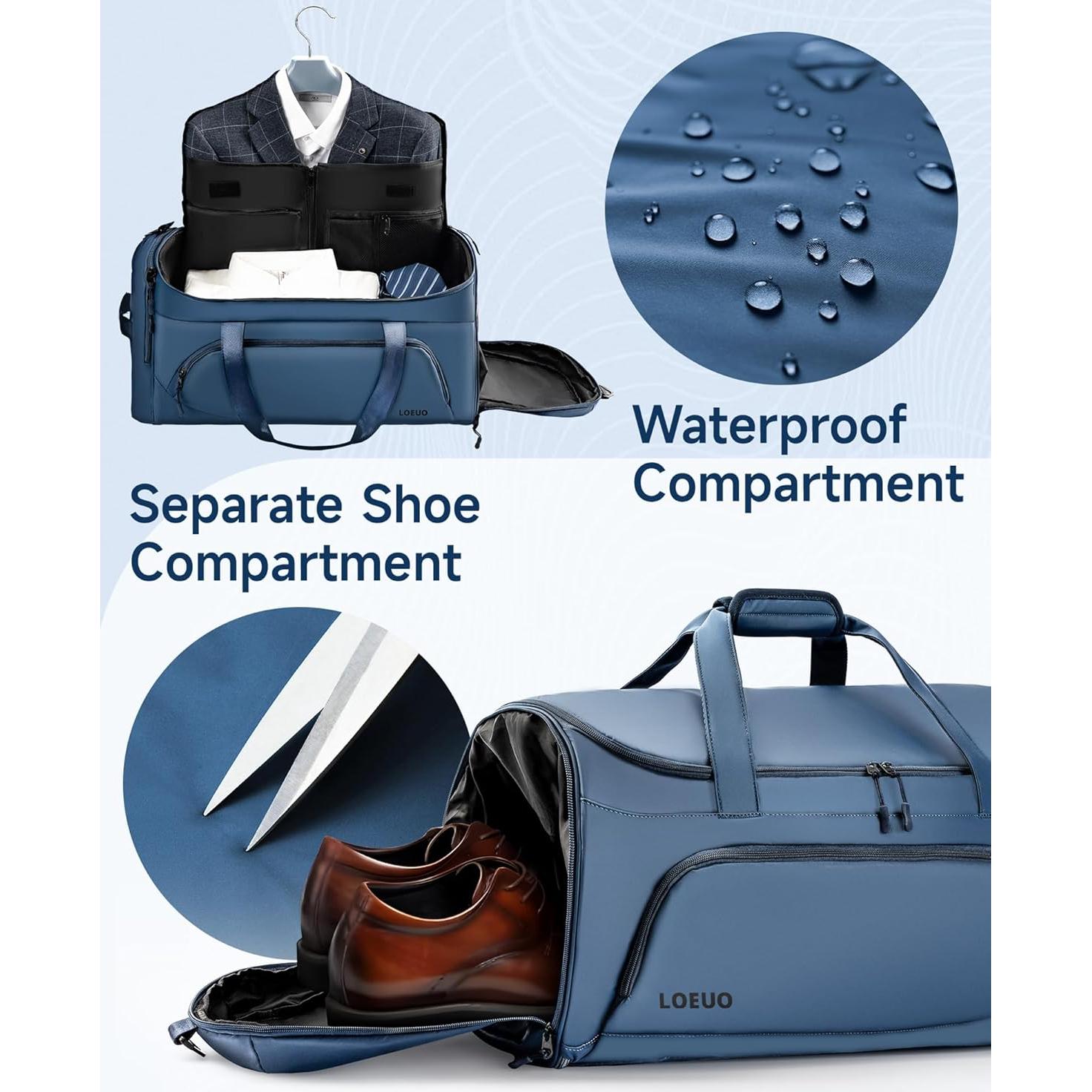 Bolsa de Viaje Impermeable LOEUO 3 en 1 para Ropa Azul