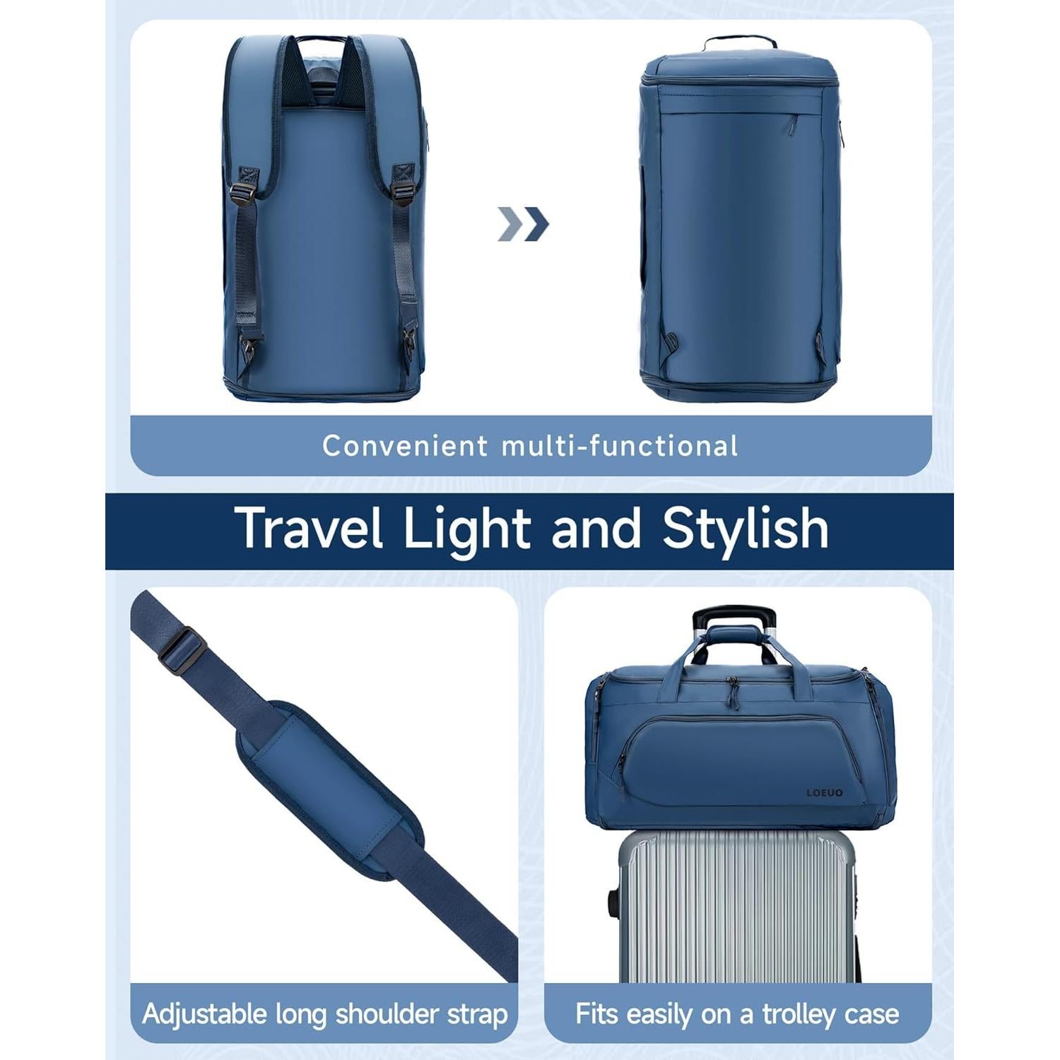 Bolsa de Viaje Impermeable LOEUO 3 en 1 para Ropa Azul