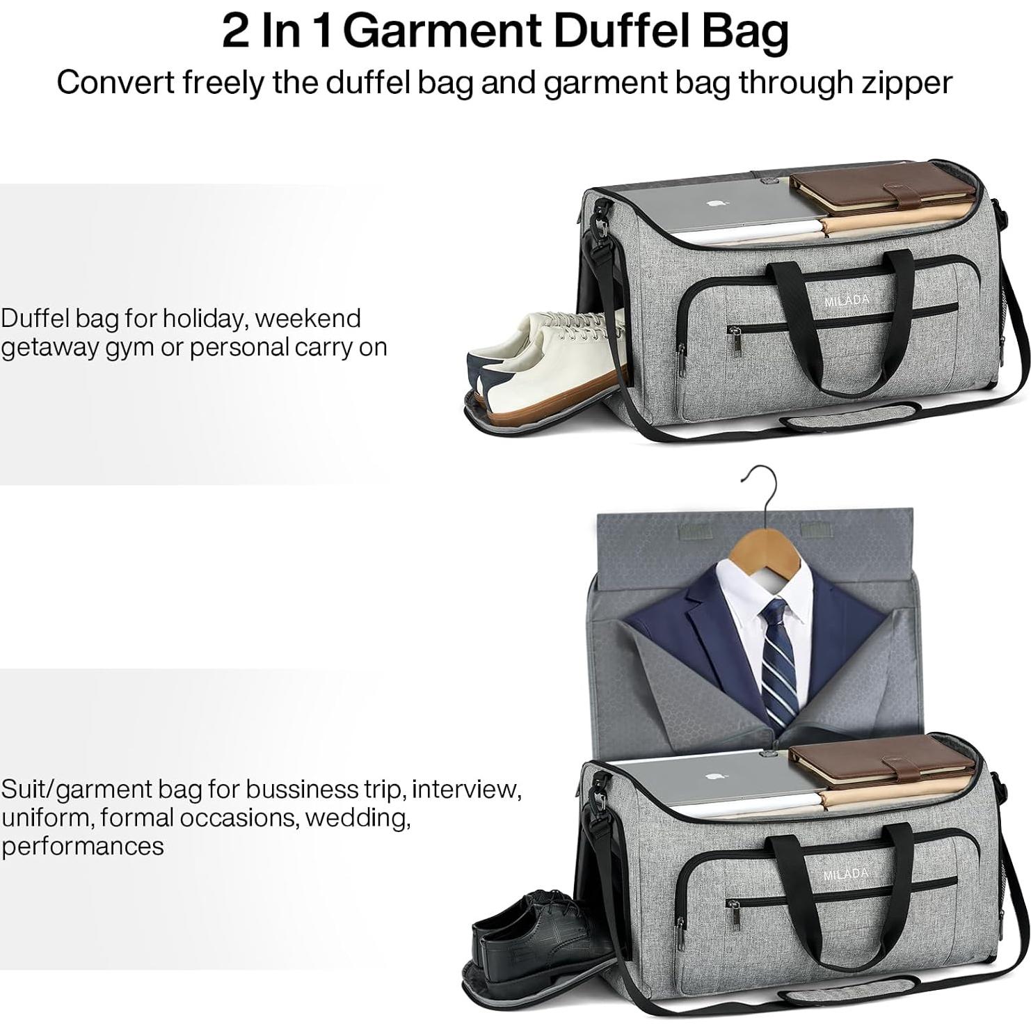 Bolsa de Ropa de Viaje MILADA 2 en 1 Plegable Gris Claro