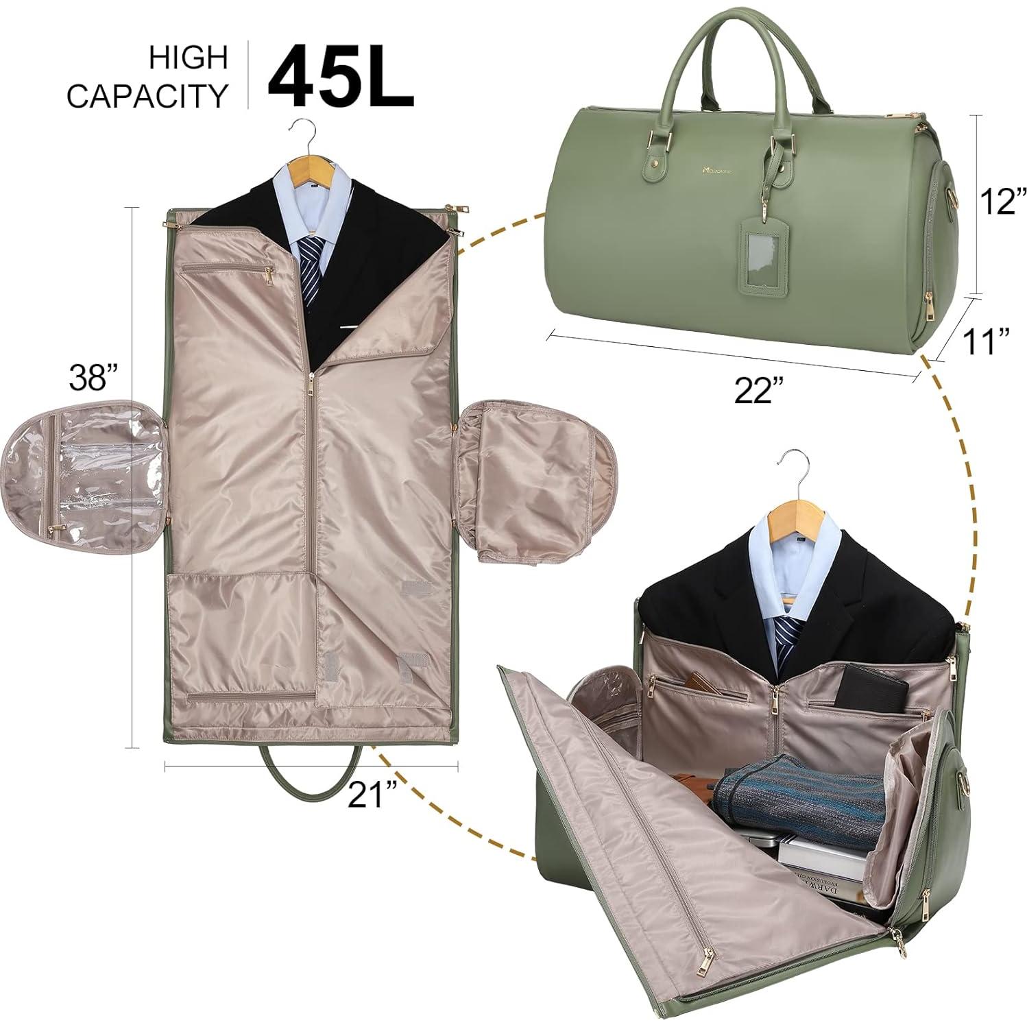 Bolsa de Garment Modoker 2 en 1 de Cuero Verde para Viajes