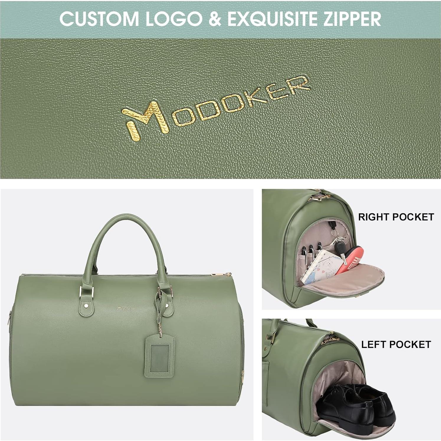 Bolsa de Garment Modoker 2 en 1 de Cuero Verde para Viajes