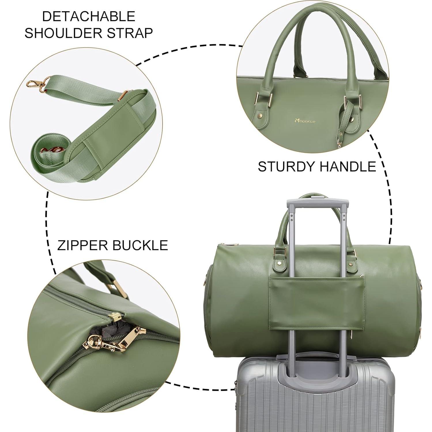 Bolsa de Garment Modoker 2 en 1 de Cuero Verde para Viajes