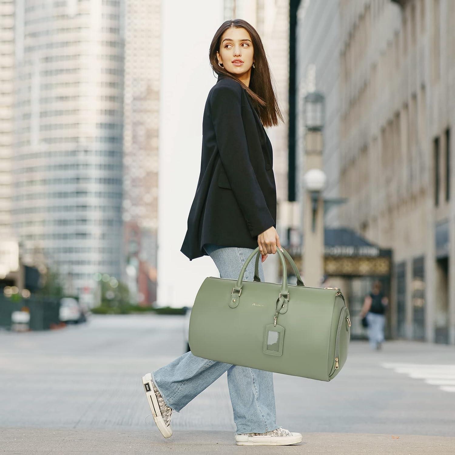 Bolsa de Garment Modoker 2 en 1 de Cuero Verde para Viajes