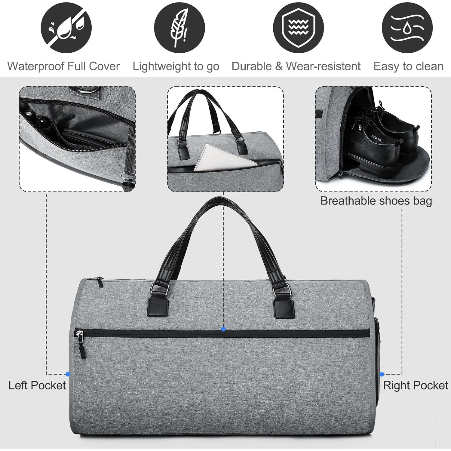 Bolsa de Ropa Convertible GBT1 Gris Ceniza Impermeable 2 en 1