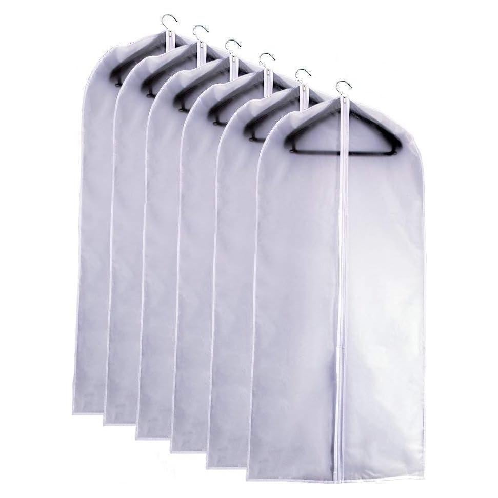 Suit Bags for Closet Storage Hanging Garment Bag 24''X40'' Lightweight Clear Full Zipper Suit Bags (Set of 6) PEVA Breathable Garment Cover for Suit Closet Clothes Storage