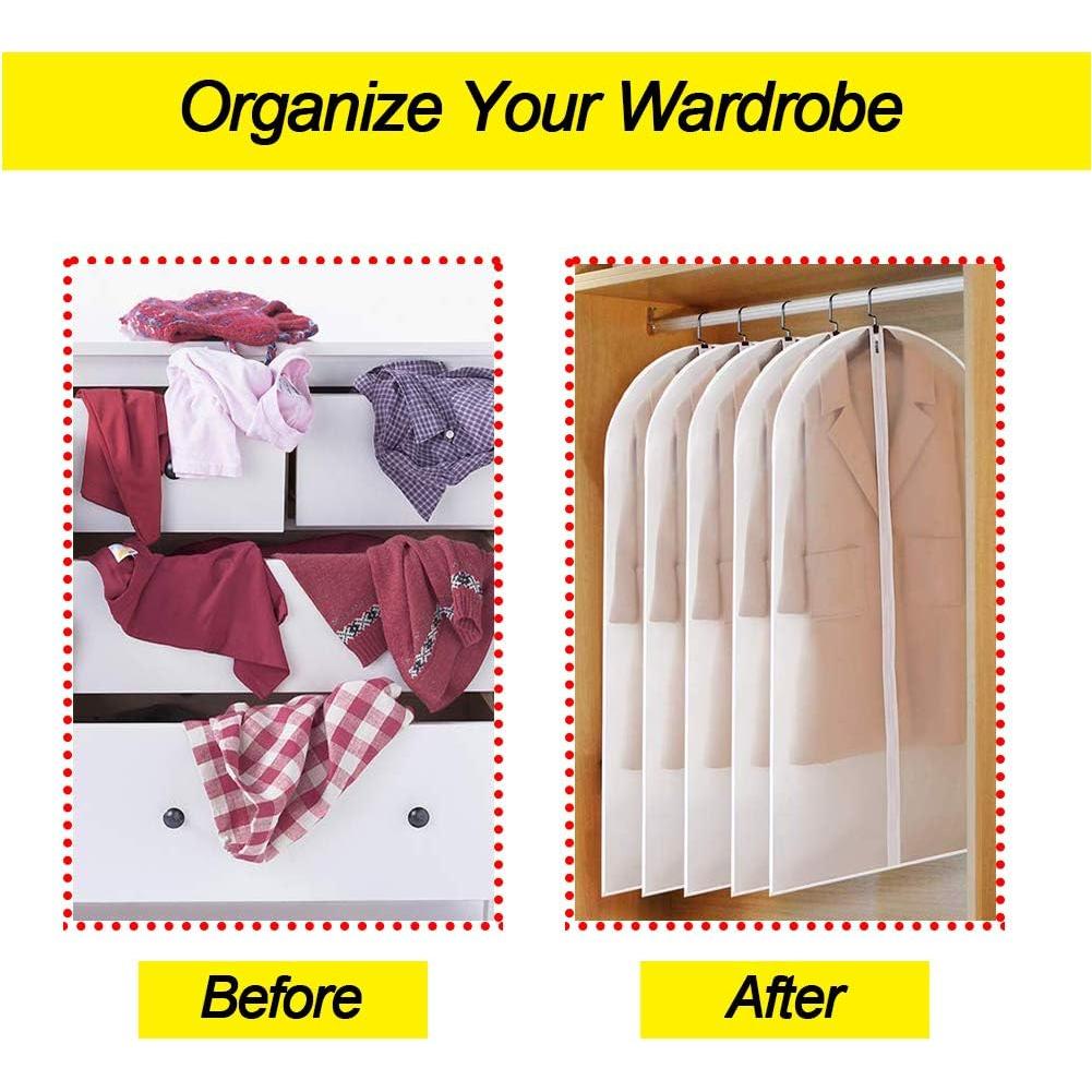 Suit Bags for Closet Storage Hanging Garment Bag 24''X40'' Lightweight Clear Full Zipper Suit Bags (Set of 6) PEVA Breathable Garment Cover for Suit Closet Clothes Storage