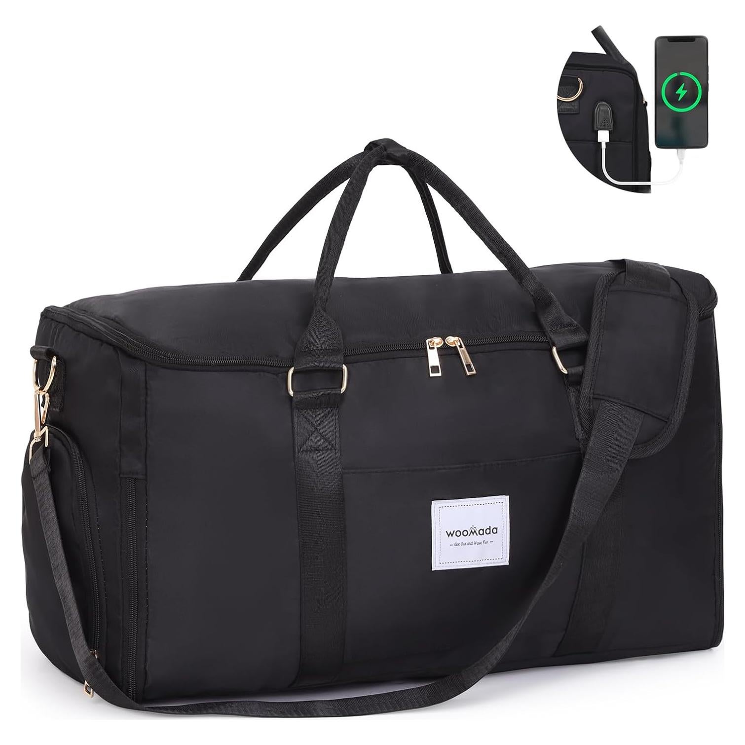 Bolsa de Ropa de Viaje WOOMADA Negra, Duffle Convertible 2-en-1