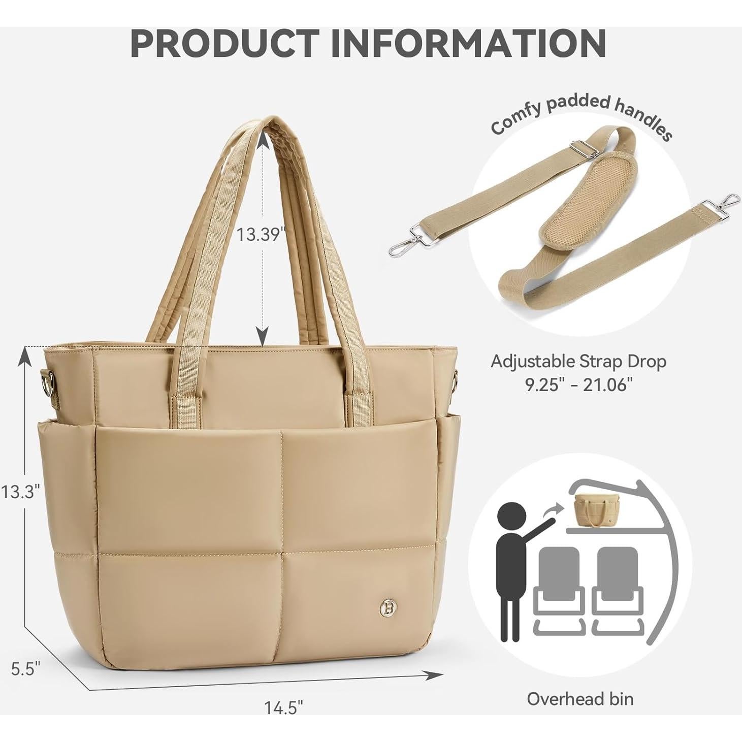 Bolsa Tote Puffer BOSTANTEN para Mujeres 36.8x14x33.8cm