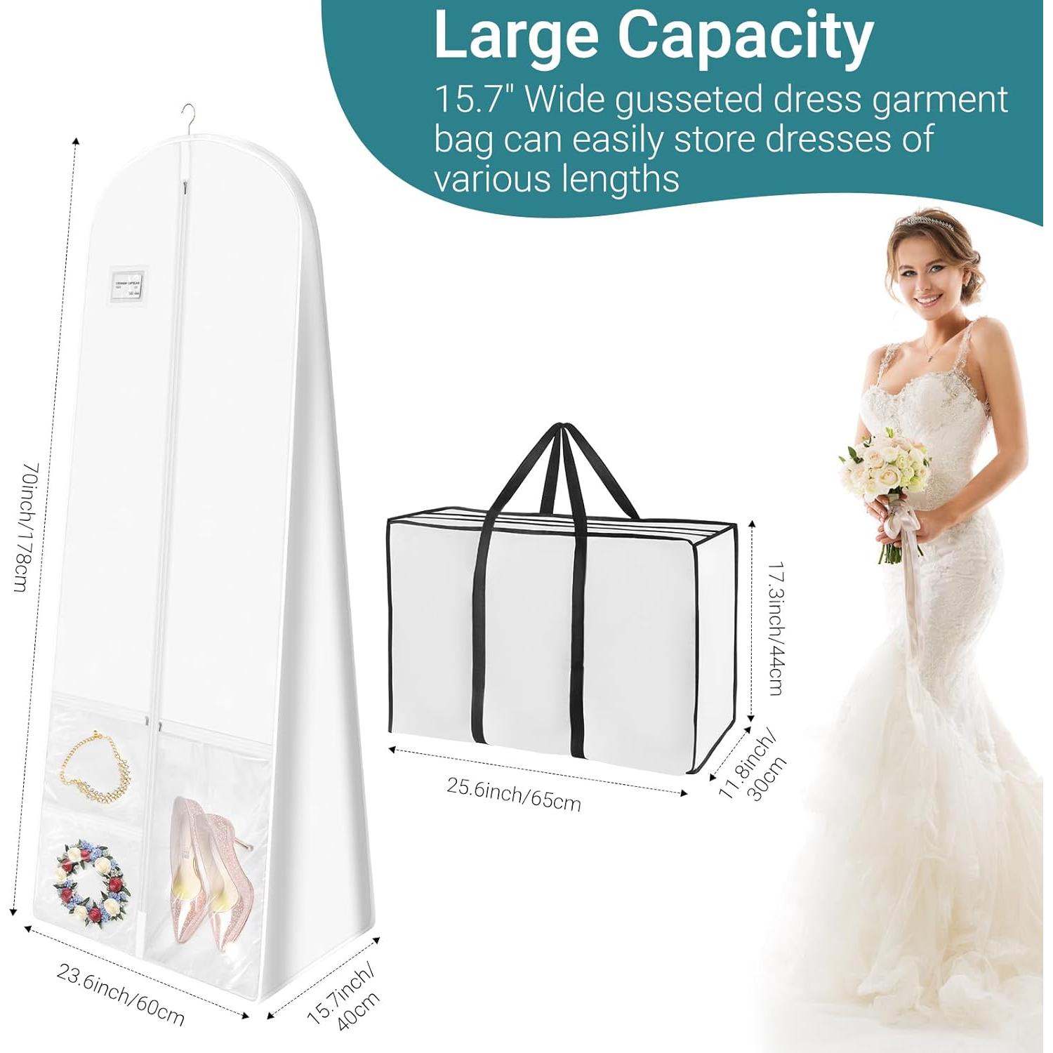 Bolsa para Vestido de Novia Svaldo Blanca 70x24x16 cm con Bolsillos